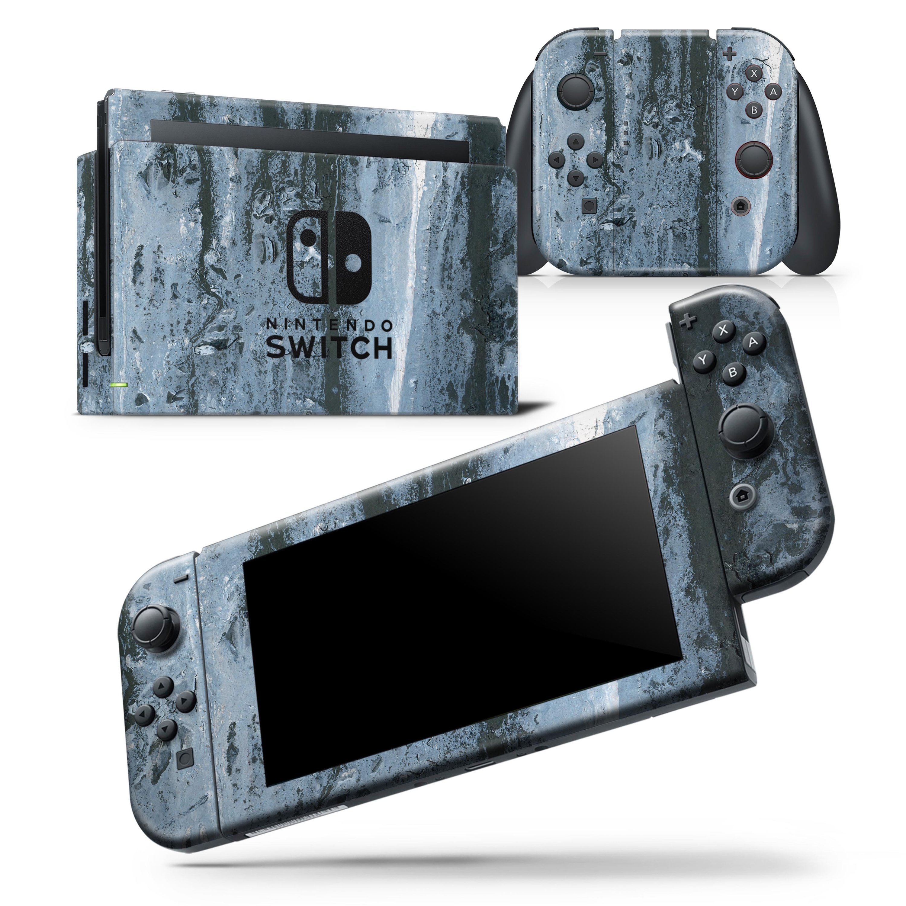 Abstract Wet Paint Soft Blue skin wrap decal for Nintendo Switch, showcasing a vibrant design that enhances the console's appearance.