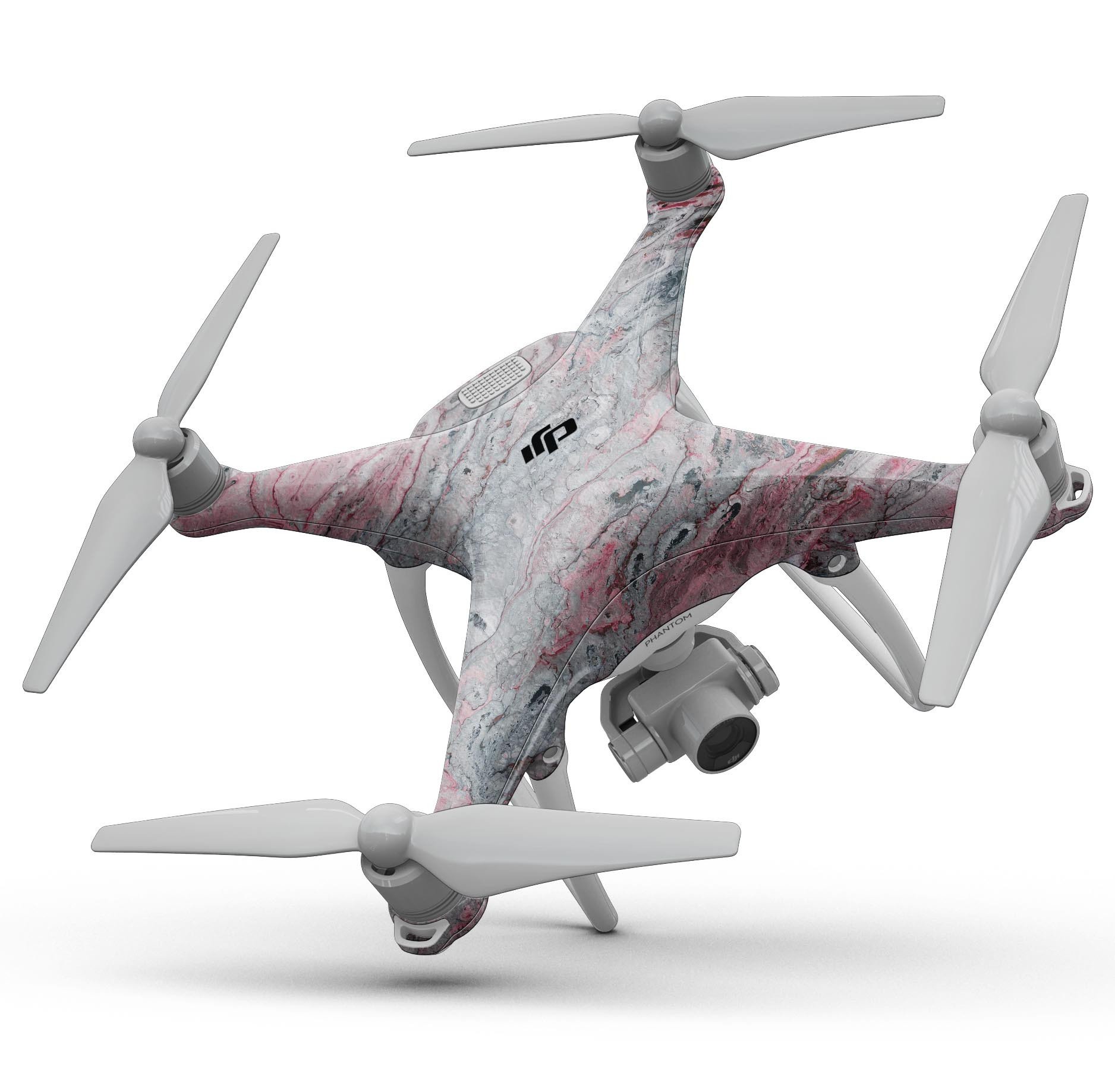 Abstract Wet Paint Skin Kit for DJI Phantom 4 Drone in subtle pink and gray, showcasing a stylish design and precision fit.