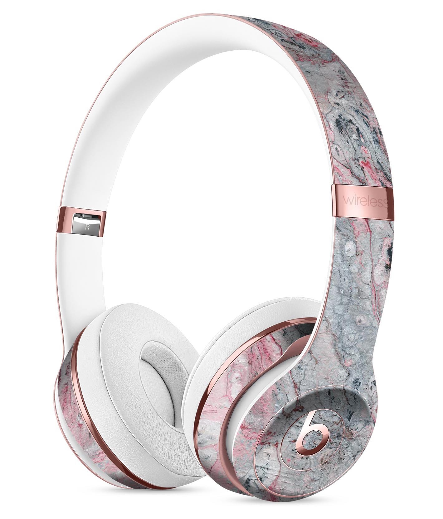 Abstract Wet Paint Skin Kit in subtle pink and gray for Beats by Dre Solo 3 Wireless Headphones, showcasing its stylish design and protective features.