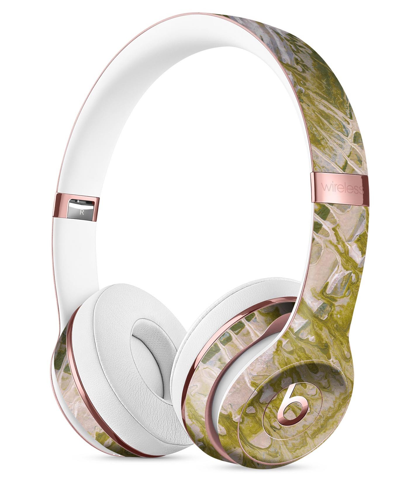 Abstract Wet Paint Subtle Pink Gold Skin Kit for Beats by Dre Solo 3 Wireless Headphones, showcasing a stylish design and premium quality.