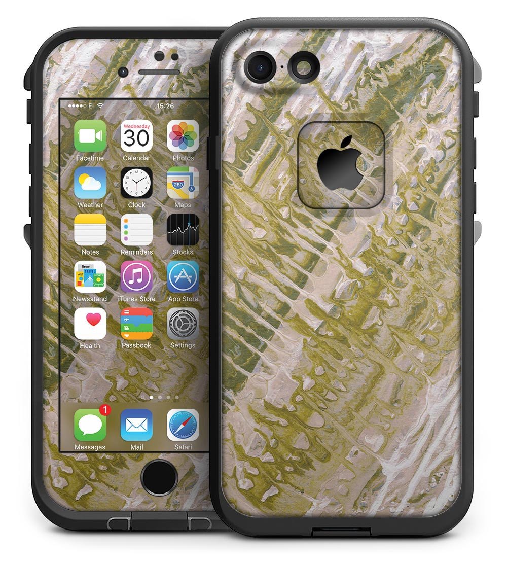 Abstract Wet Paint Subtle Pink Gold skin for iPhone 7 LifeProof Fre Case, showcasing a stylish design with a glossy finish.