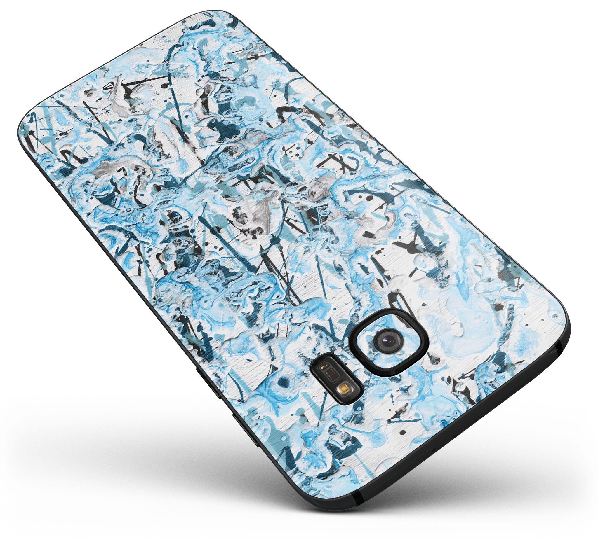 Abstract Wet Paint Teal Full Body Skin-Kit for Samsung Galaxy S7, showcasing vibrant colors and premium vinyl material.