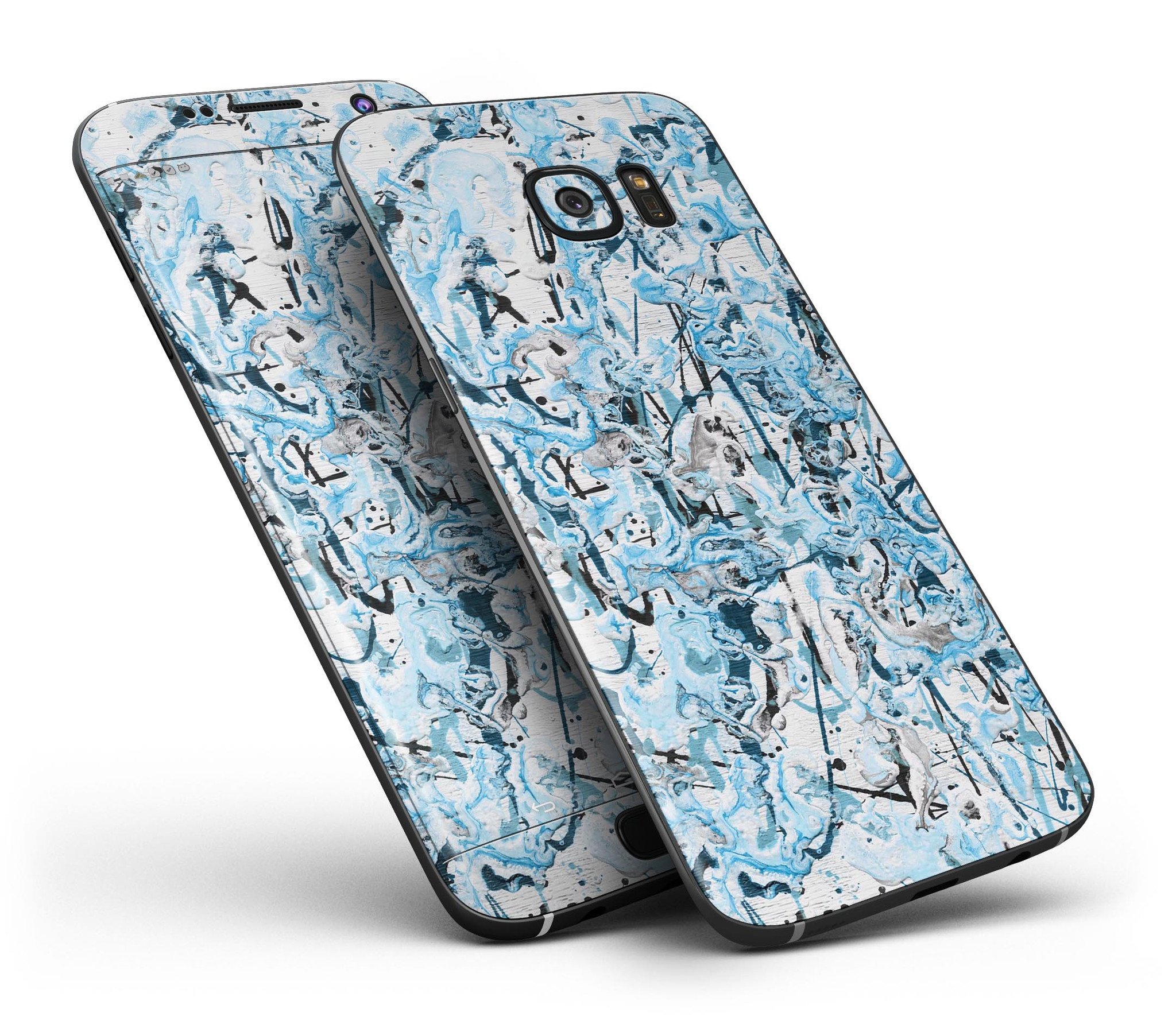 Abstract Wet Paint Teal Full Body Skin-Kit for Samsung Galaxy S7, showcasing vibrant colors and premium vinyl material.