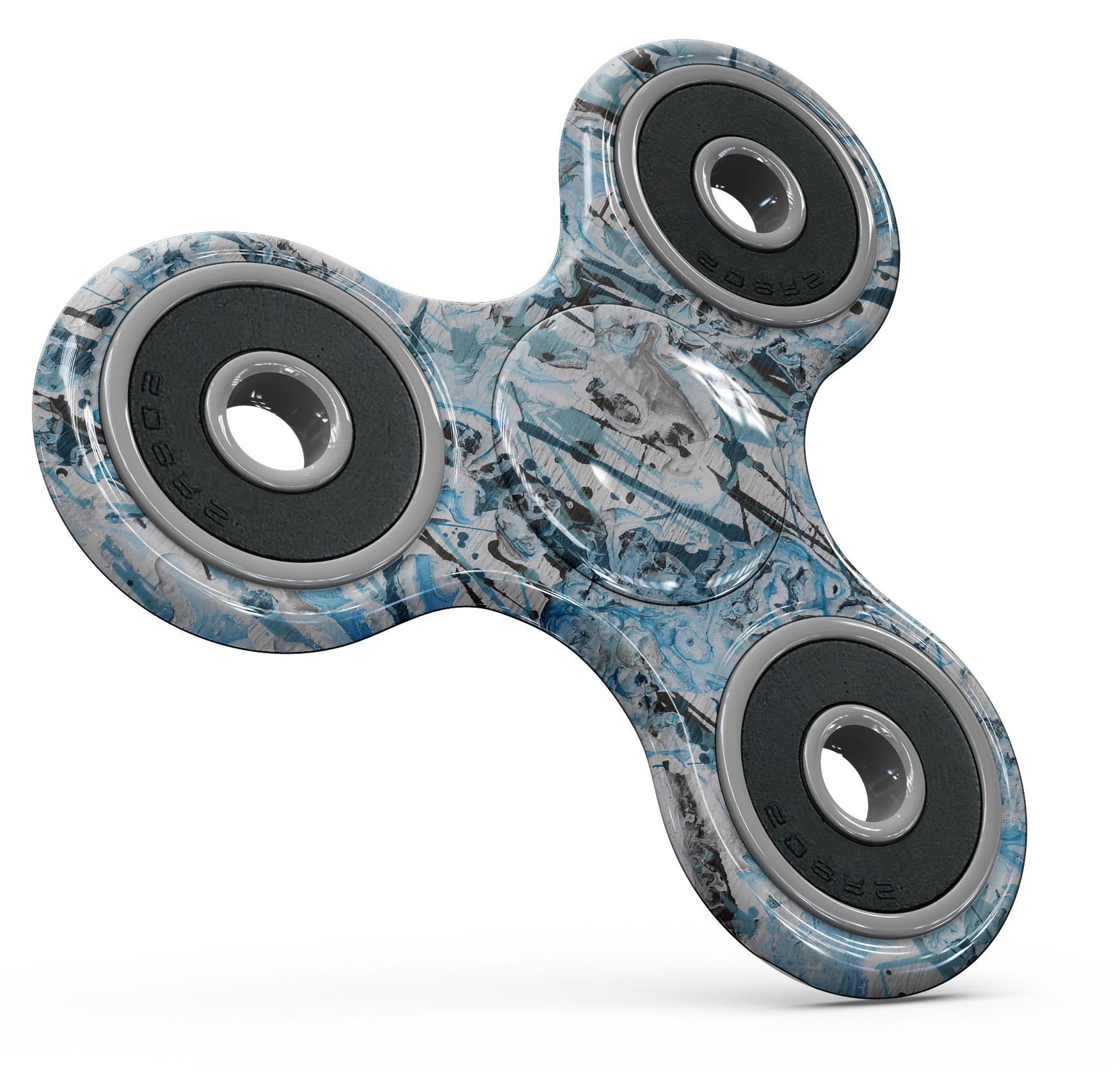 Abstract Wet Paint Teal Full-Body Skin-Kit for fidget spinner, showcasing vibrant colors and unique design.
