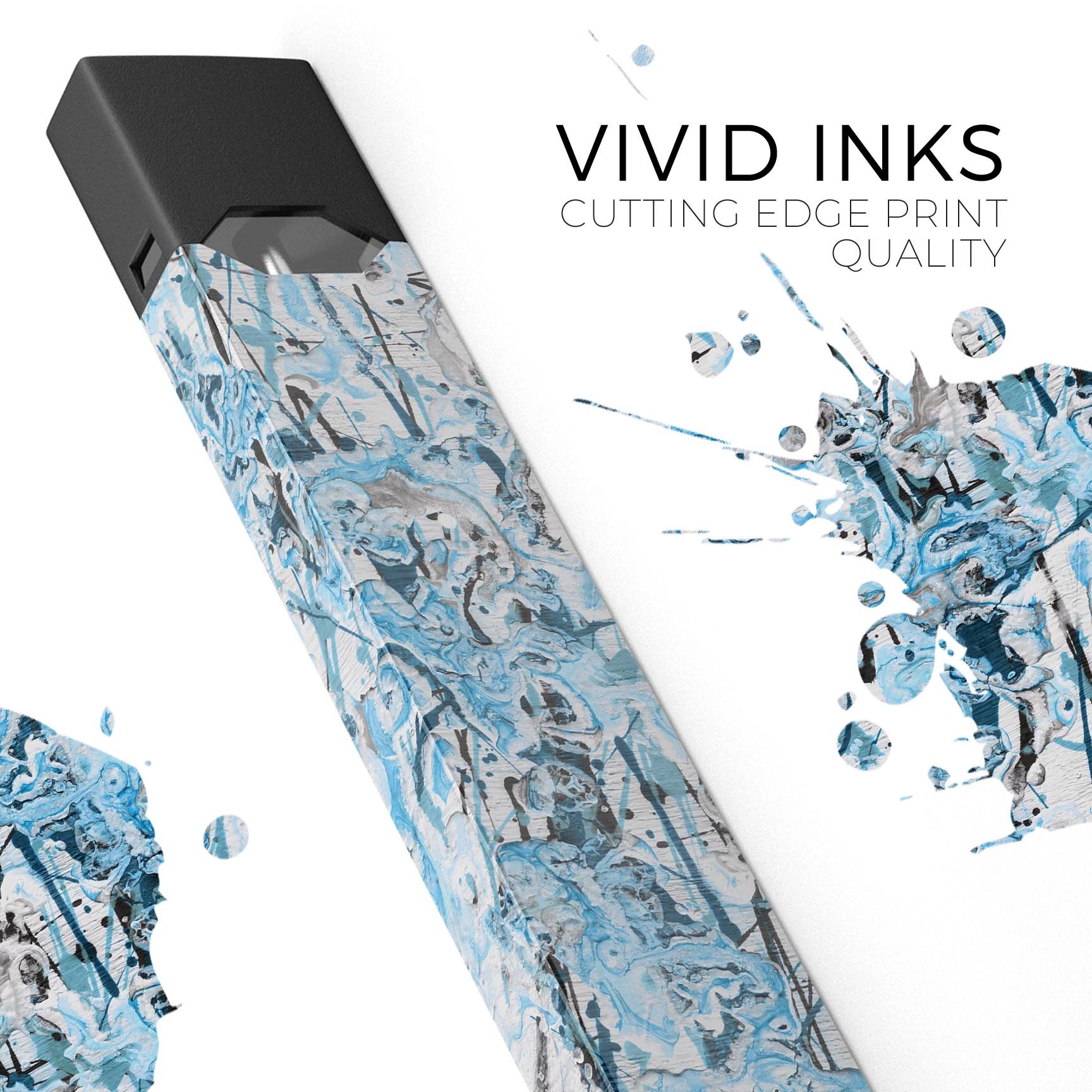Abstract Wet Paint Teal skin-wrap sticker designed for JUUL vaping device, showcasing vibrant colors and a sleek finish.