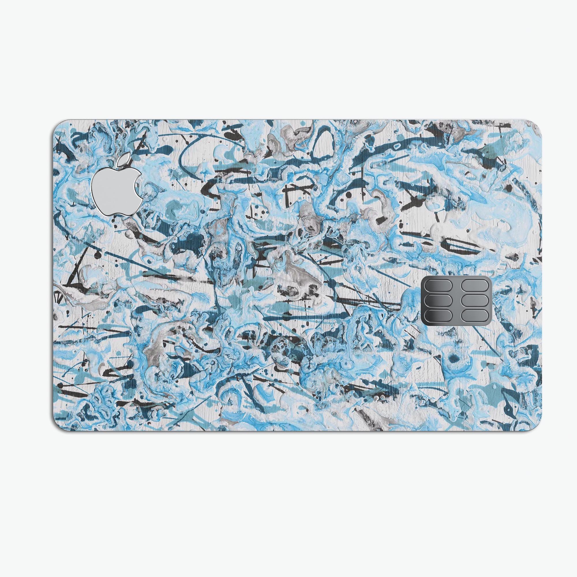 Abstract Wet Paint Teal skin kit for Apple Card, showcasing vibrant colors and premium vinyl material.
