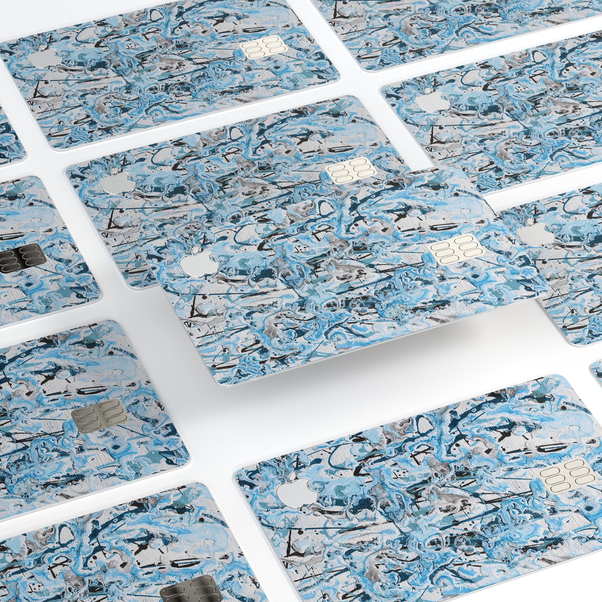 Abstract Wet Paint Teal skin kit for Apple Card, showcasing vibrant colors and premium vinyl material.