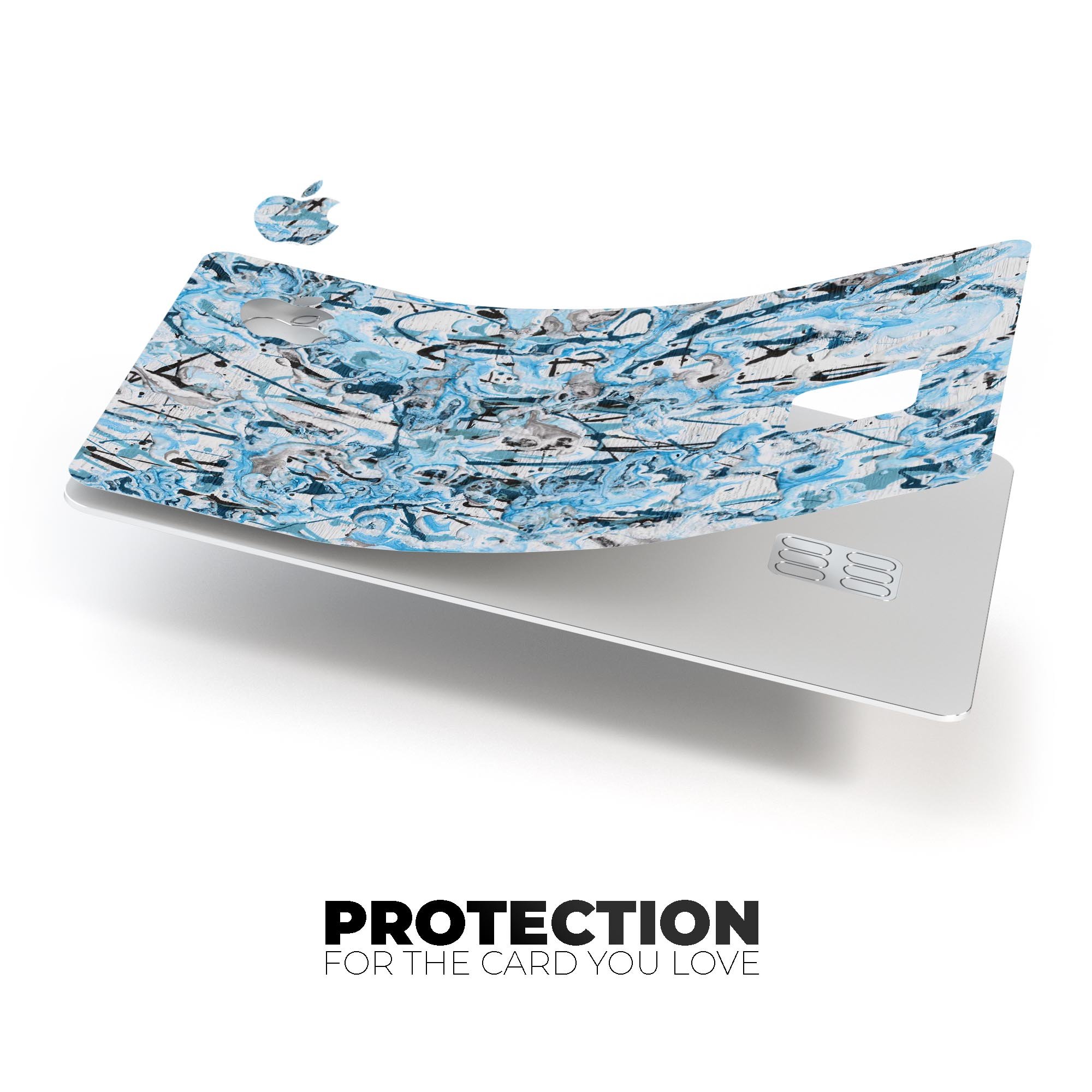 Abstract Wet Paint Teal skin kit for Apple Card, showcasing vibrant colors and premium vinyl material.