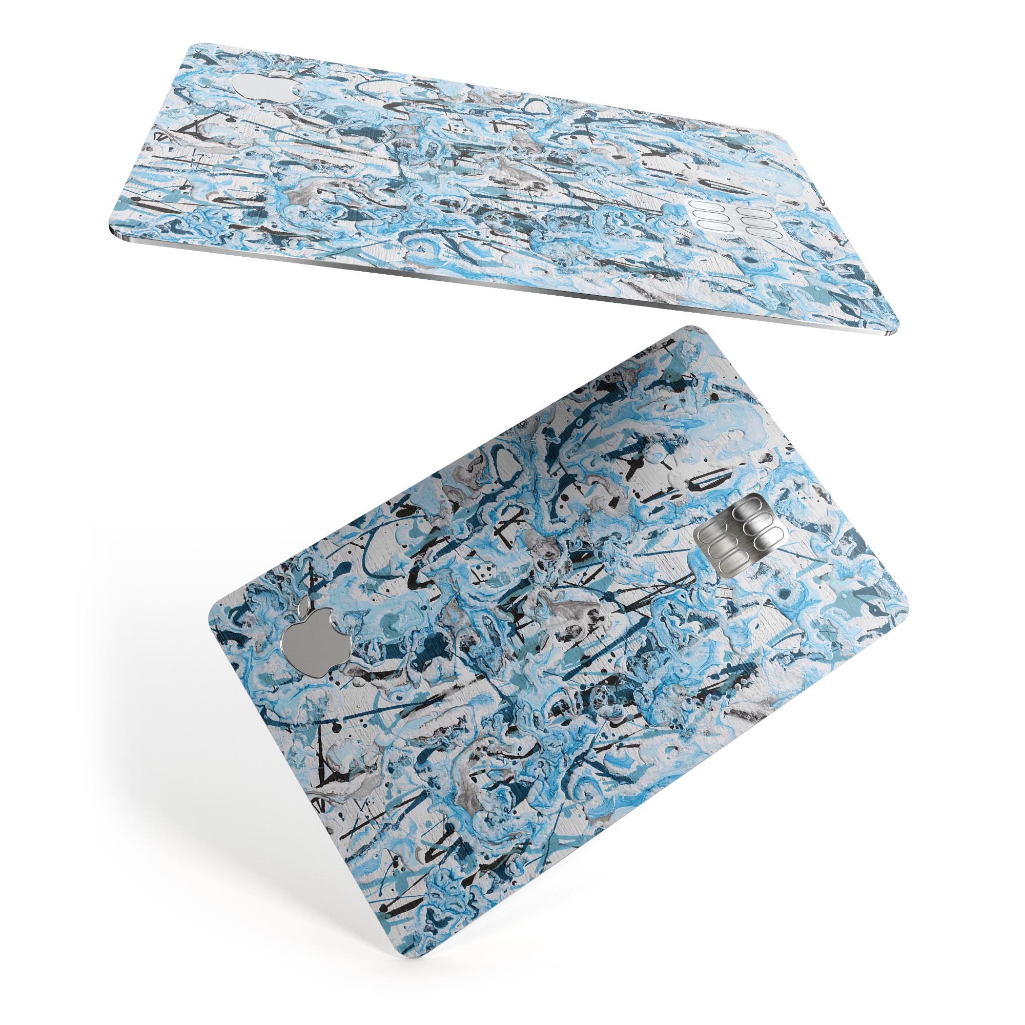 Abstract Wet Paint Teal skin kit for Apple Card, showcasing vibrant colors and premium vinyl material.