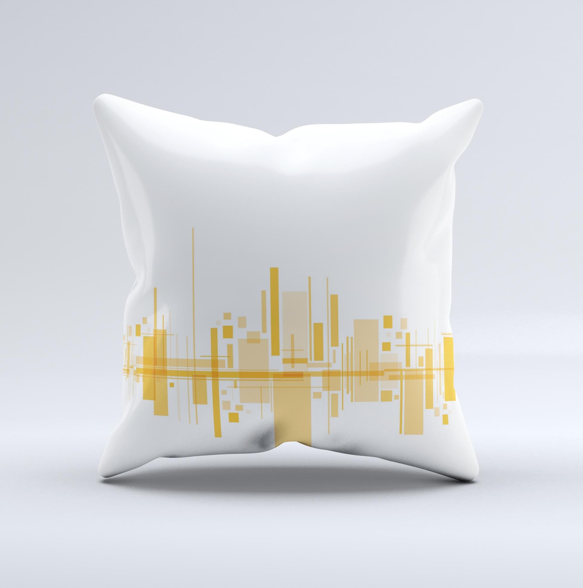 Abstract Yellow Skyline View ink-Fuzed Decorative Throw Pillow showcasing vibrant colors and unique design, perfect for home decor.