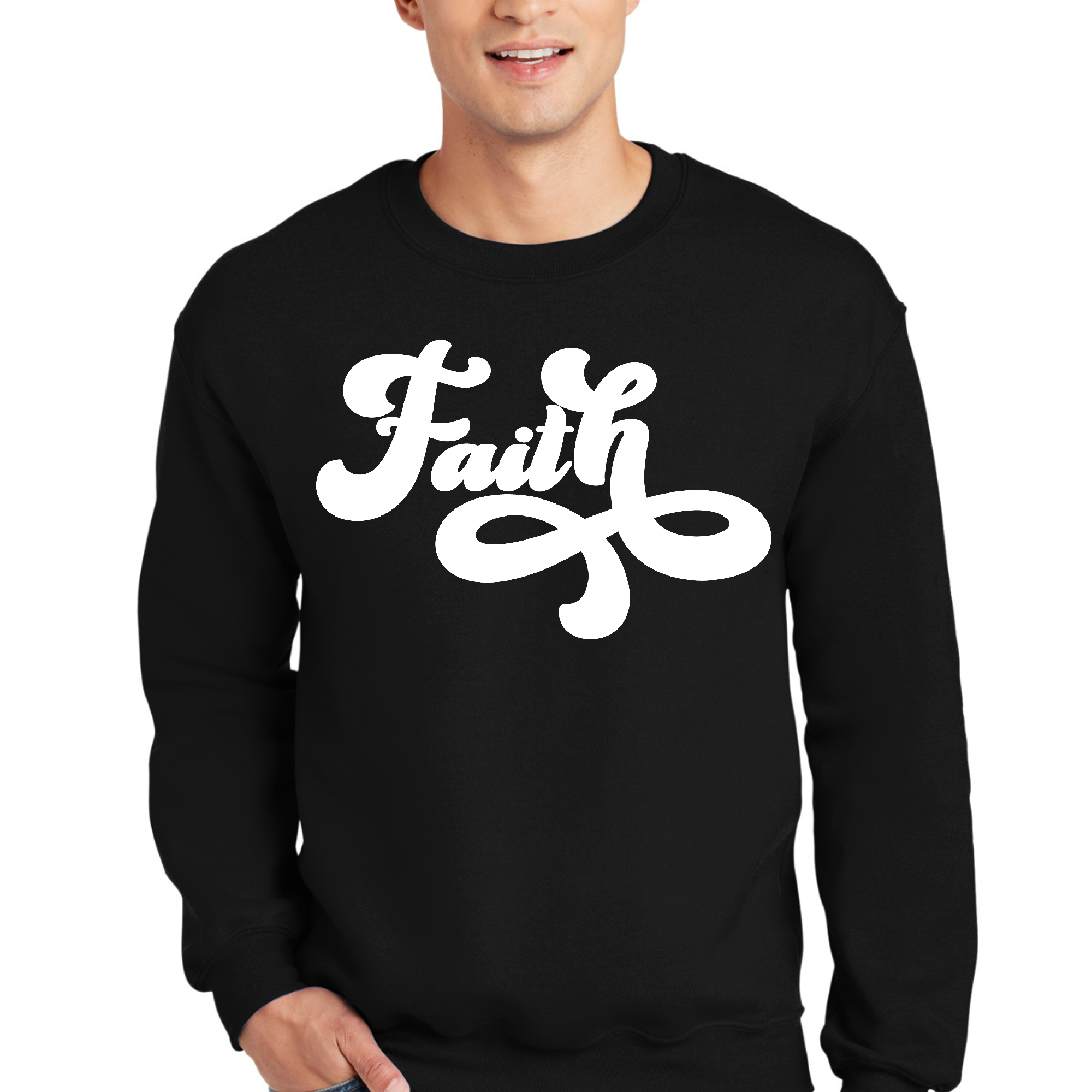 Adult unisex long sleeve sweatshirt featuring the graphic 'Now Is Faith' in a stylish design, perfect for casual wear.