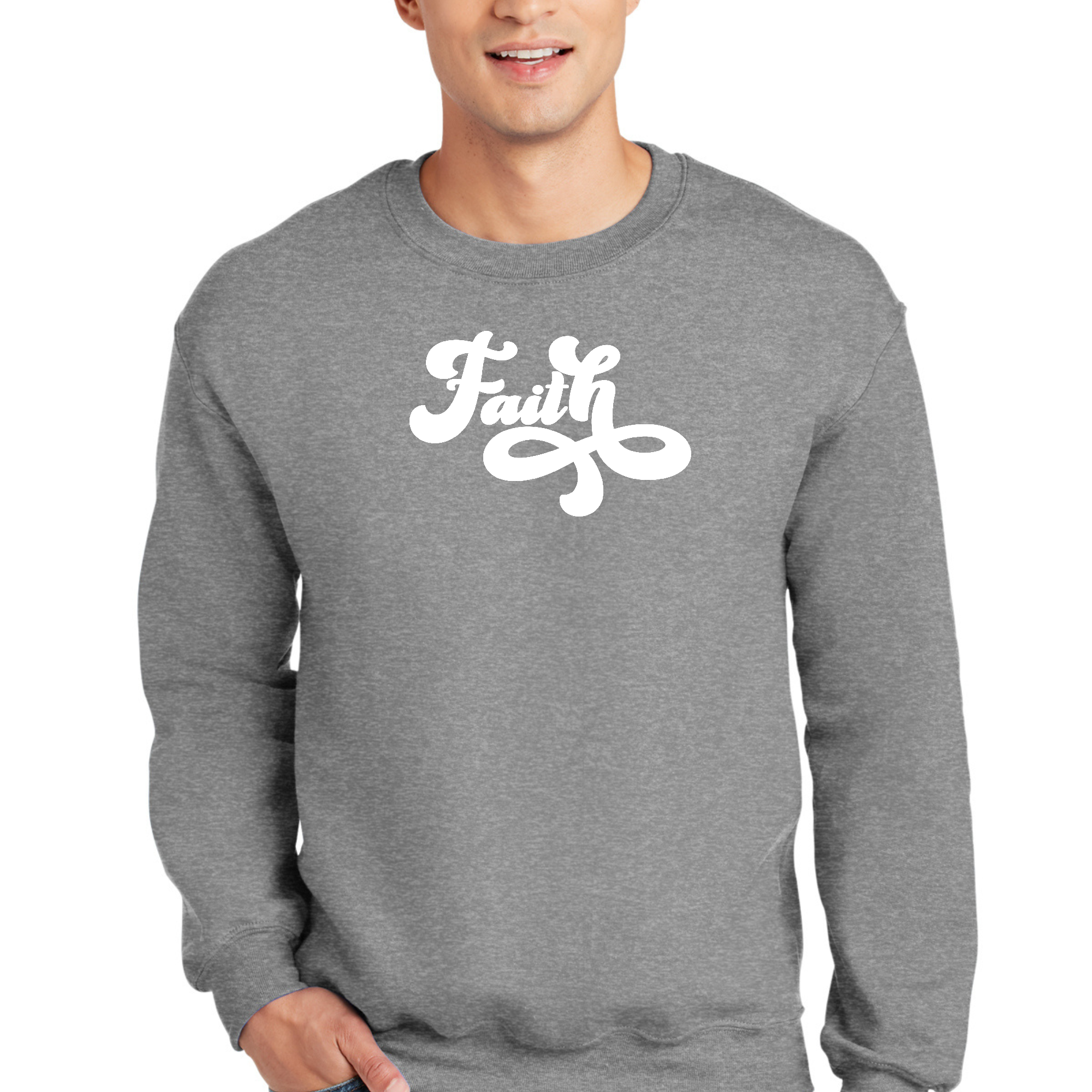 Adult unisex long sleeve sweatshirt featuring the graphic 'Now Is Faith' in a stylish design, perfect for casual wear.