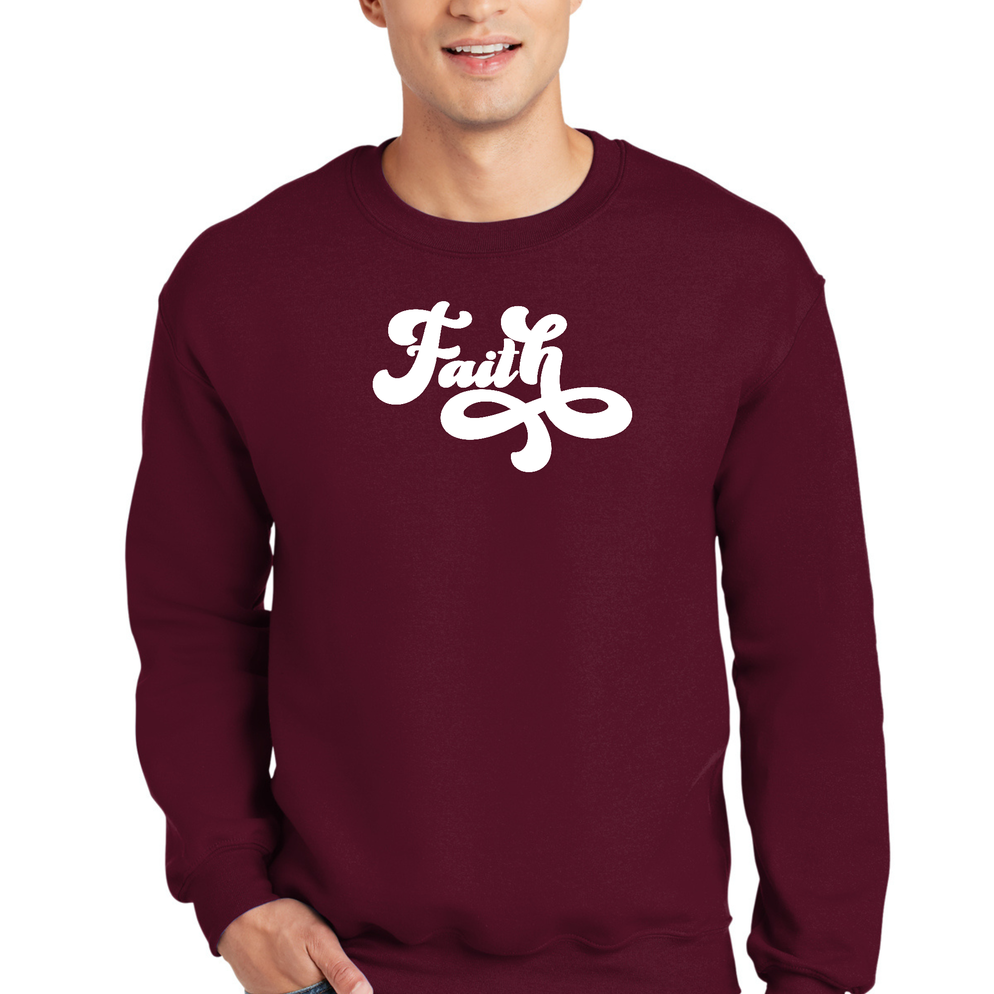 Adult unisex long sleeve sweatshirt featuring the graphic 'Now Is Faith' in a stylish design, perfect for casual wear.