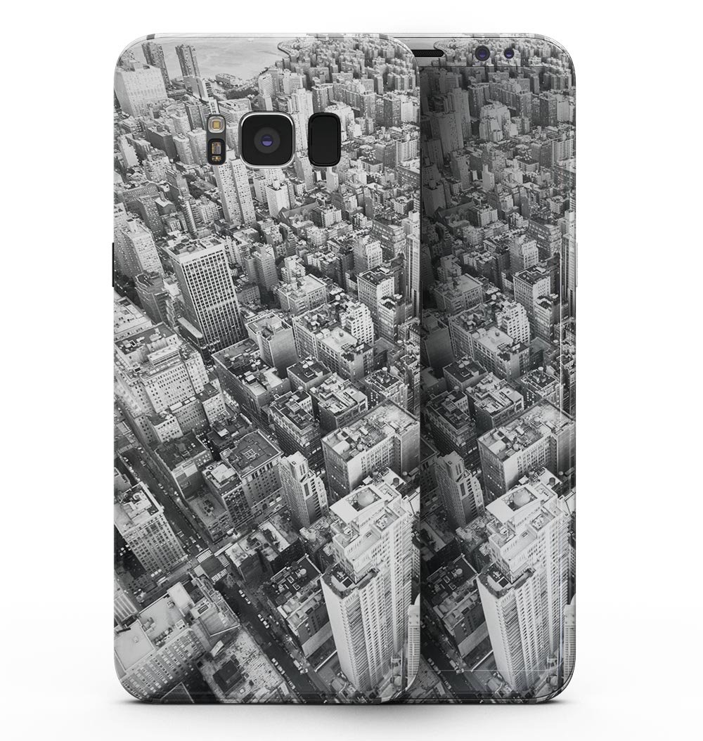 Aerial CityScape Black and White skin for Samsung Galaxy S8, showcasing a stylish urban design with a sleek finish.