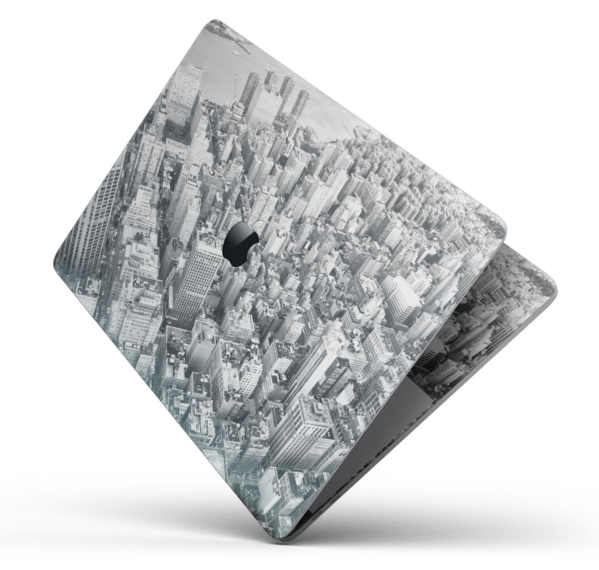 Aerial CityScape Black and White skin decal wrap kit for MacBook, showcasing a stylish design and premium vinyl material.