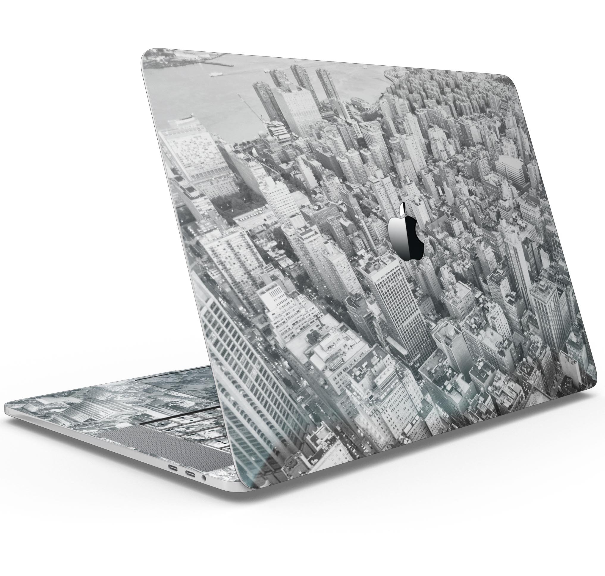Aerial CityScape Black and White skin decal wrap kit for MacBook, showcasing a stylish design and premium vinyl material.