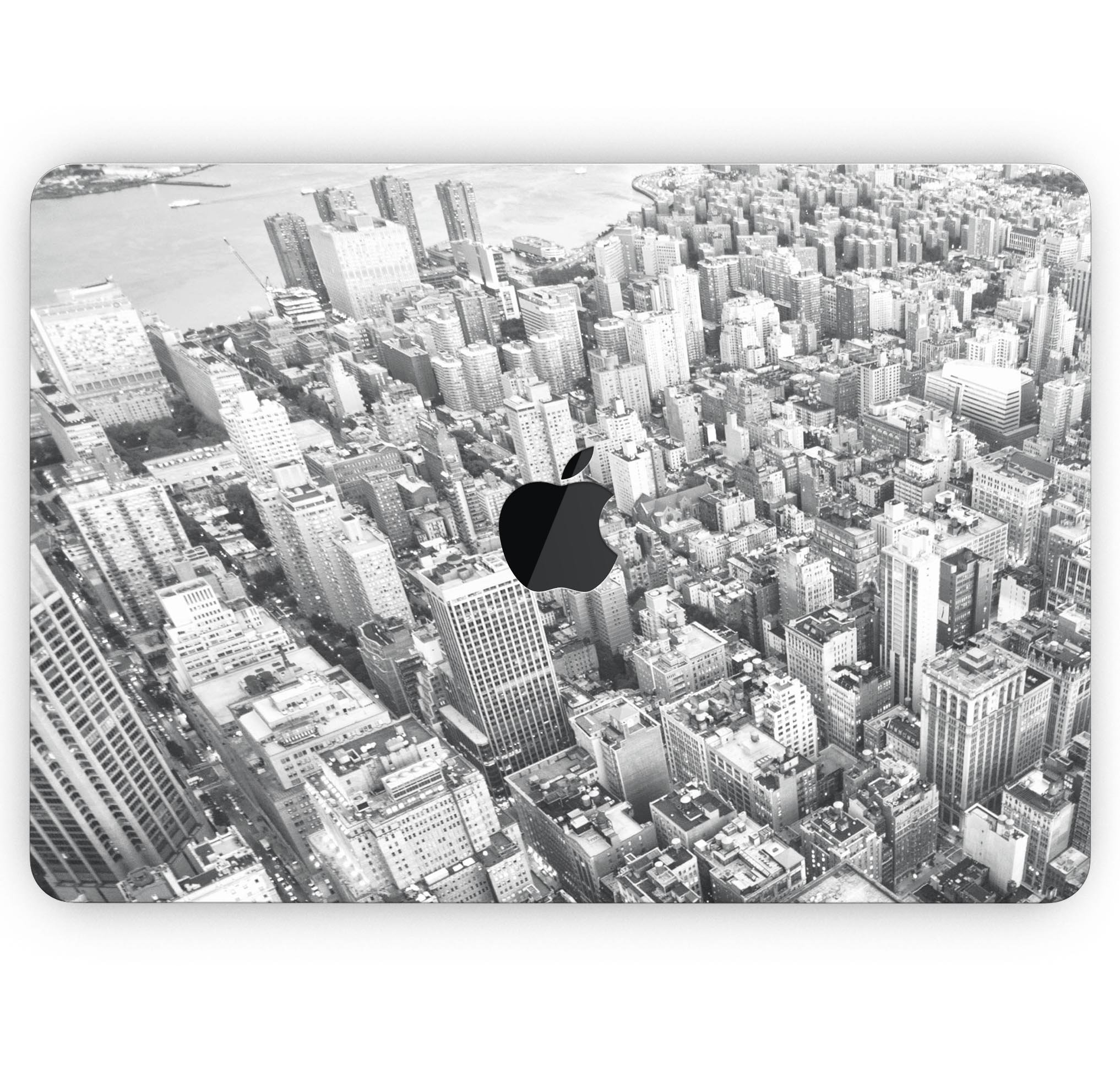 Aerial CityScape Black and White skin decal wrap kit for MacBook, showcasing a stylish design and premium vinyl material.