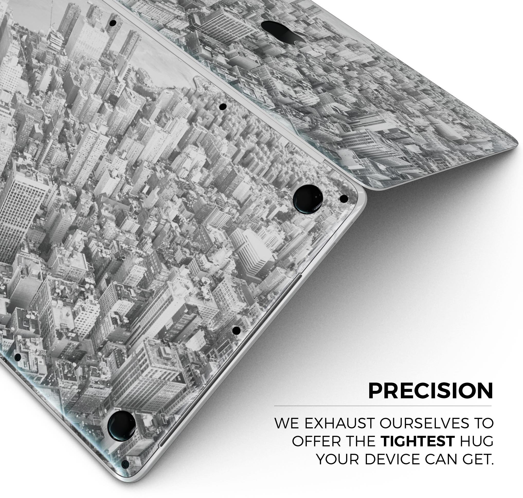 Aerial CityScape Black and White skin decal wrap kit for MacBook, showcasing a stylish design and premium vinyl material.