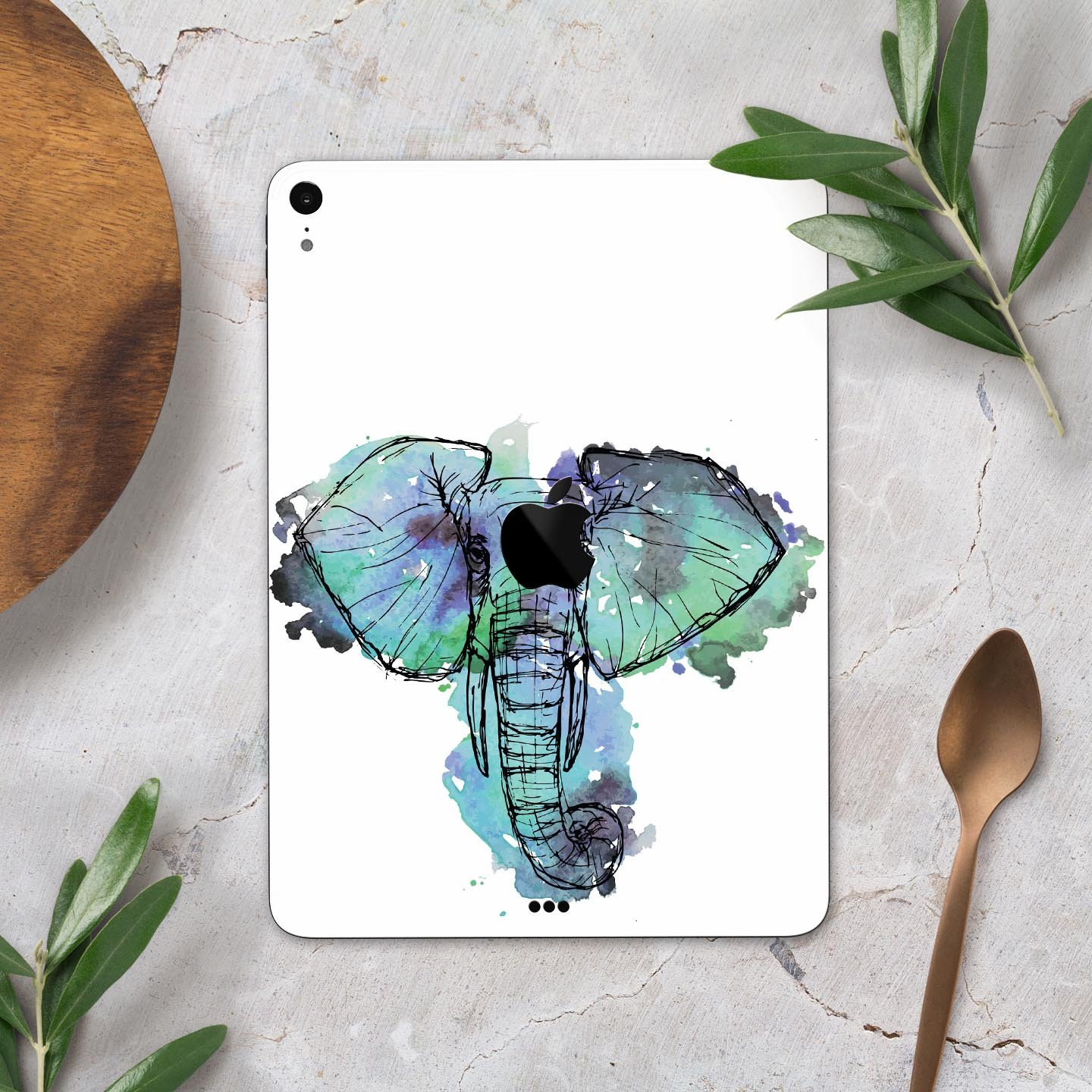 African Sketch Elephant skin decal for Apple iPad Pro, showcasing intricate elephant artwork on a protective layer.