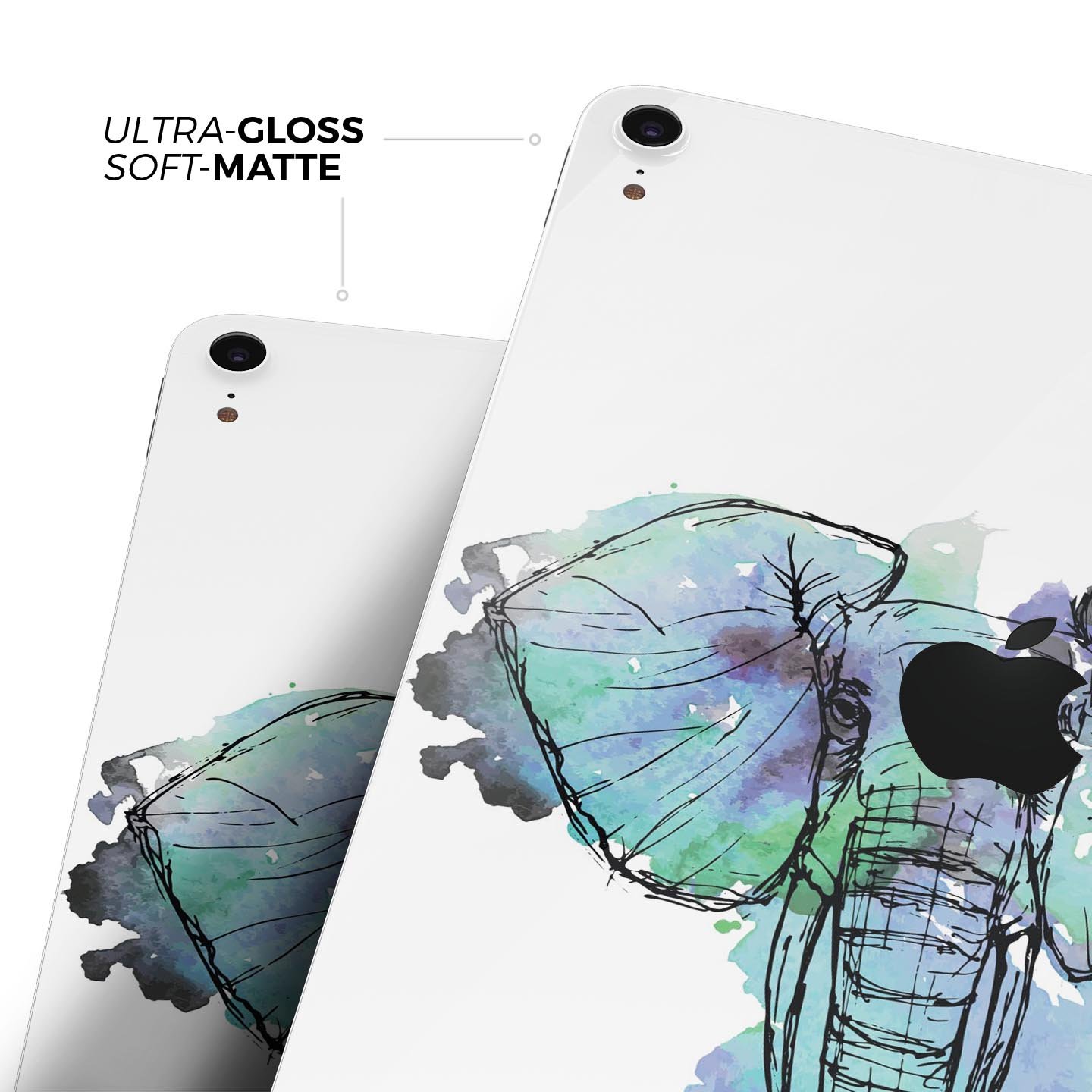 African Sketch Elephant skin decal for Apple iPad Pro, showcasing intricate elephant artwork on a protective layer.