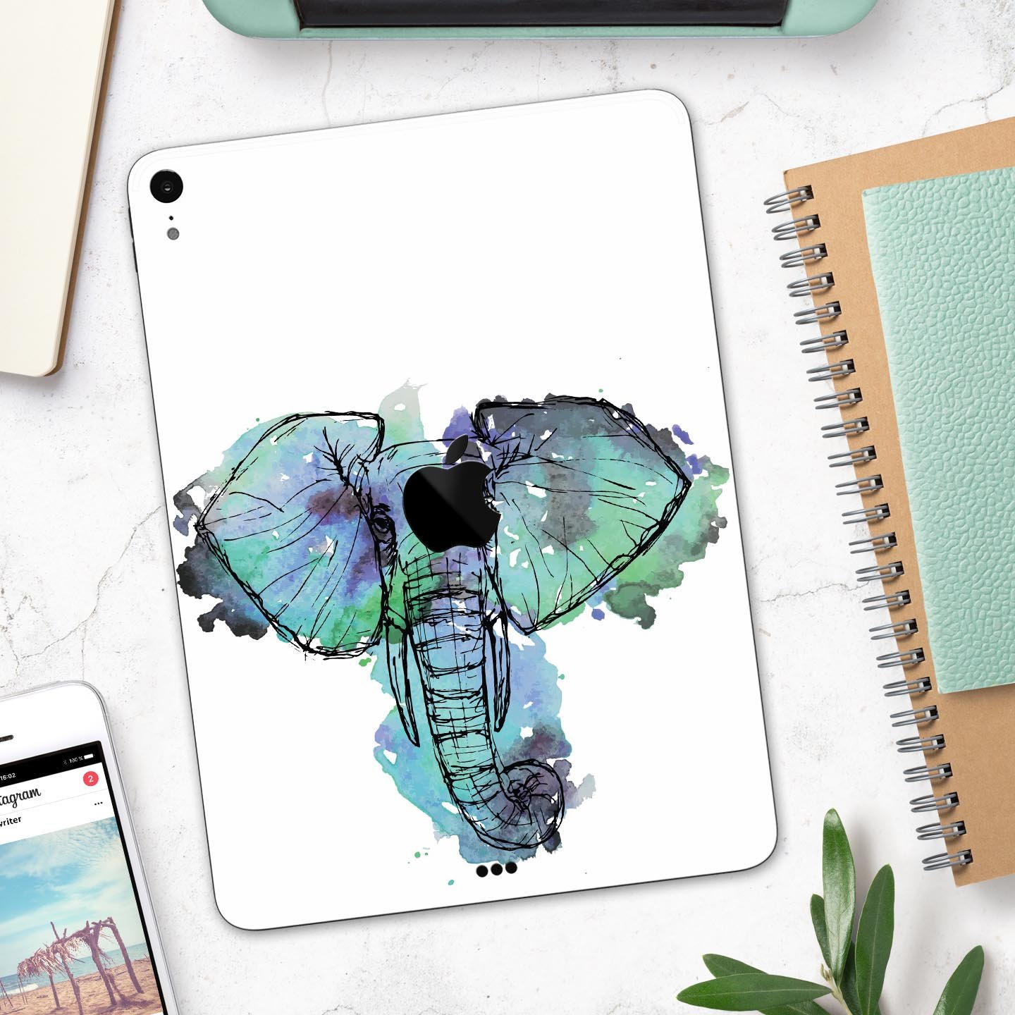 African Sketch Elephant skin decal for Apple iPad Pro, showcasing intricate elephant artwork on a protective layer.