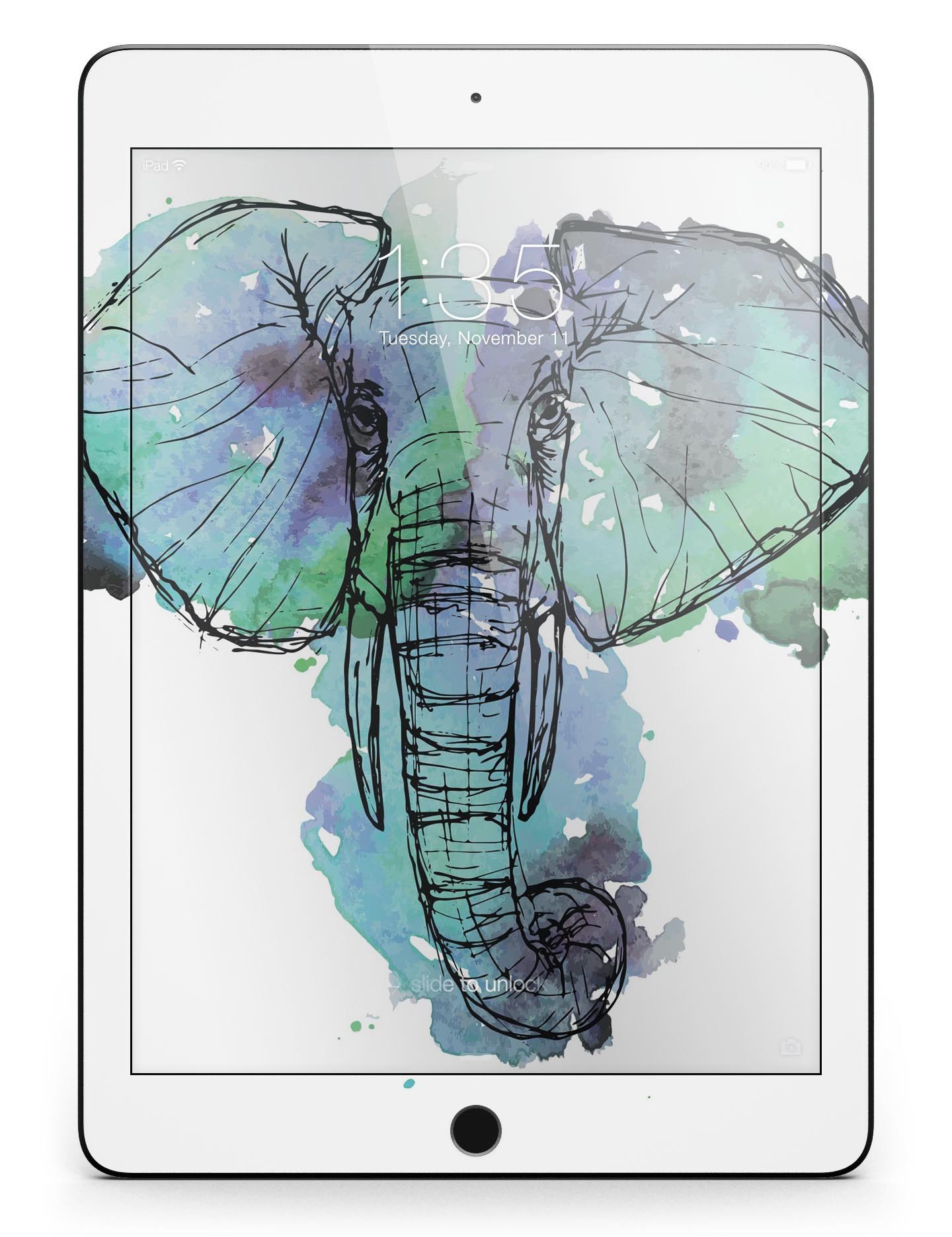 African Sketch Elephant Full Body Skin for iPad Pro, showcasing vibrant design and premium vinyl material.