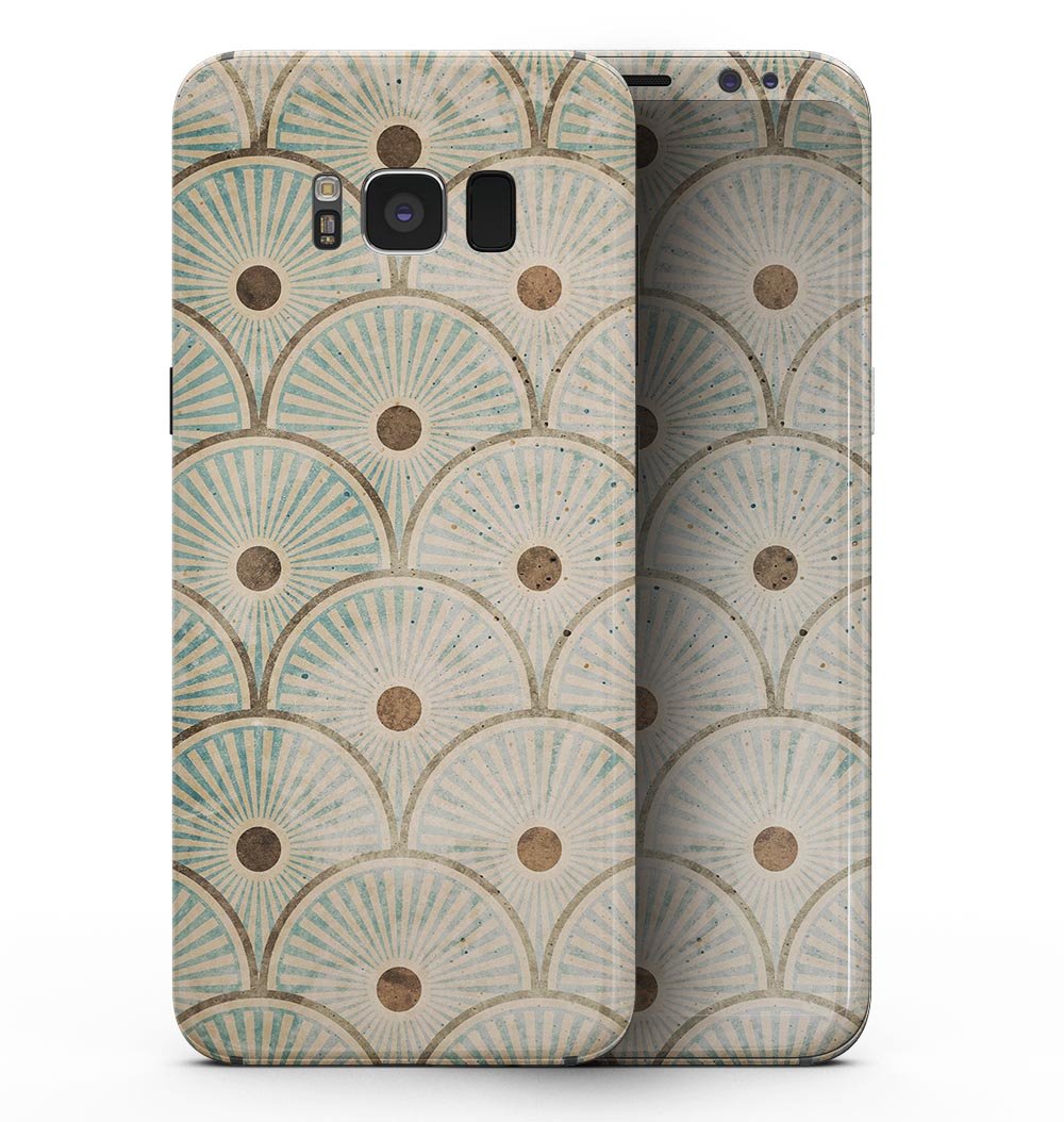 Aged Aqua SemiCircles skin for Samsung Galaxy S8 featuring playful polka dots, showcasing vibrant colors and a sleek design.