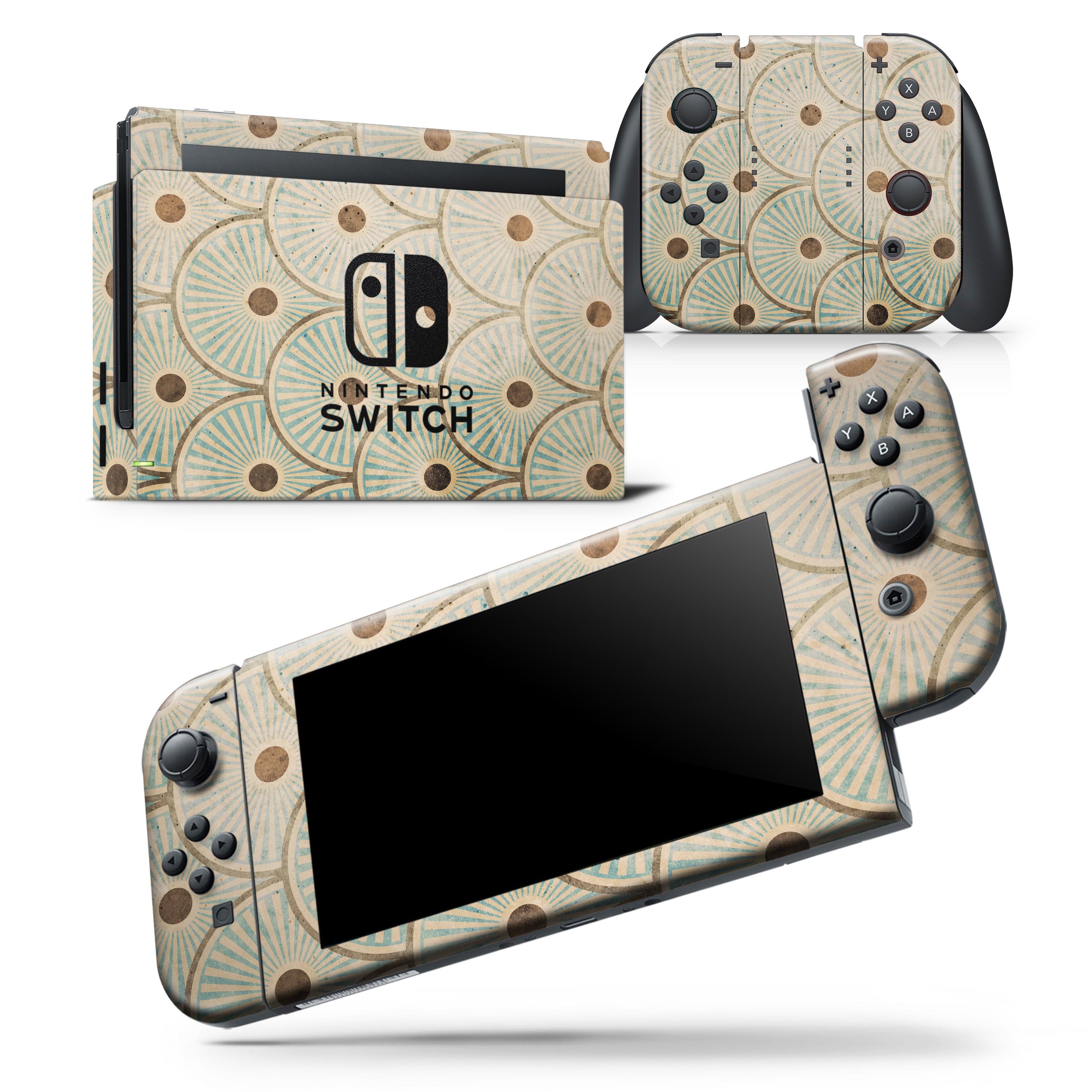 Aged Aqua SemiCircles skin wrap decal for Nintendo Switch, featuring polka dots and a stylish design.