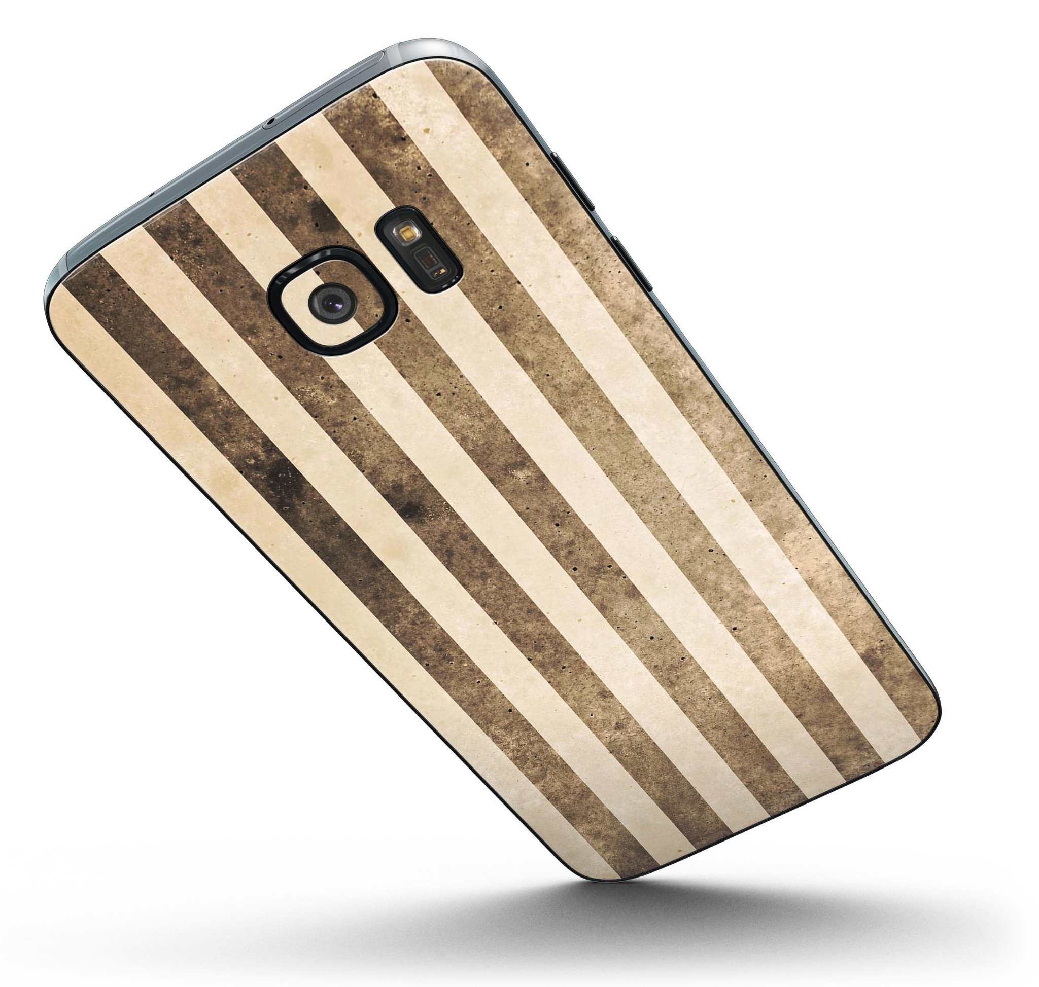 Aged Brown and Grunge Vertical Stripes skin kit for Samsung Galaxy S7 and S7 Edge, showcasing a stylish design with full-body coverage.