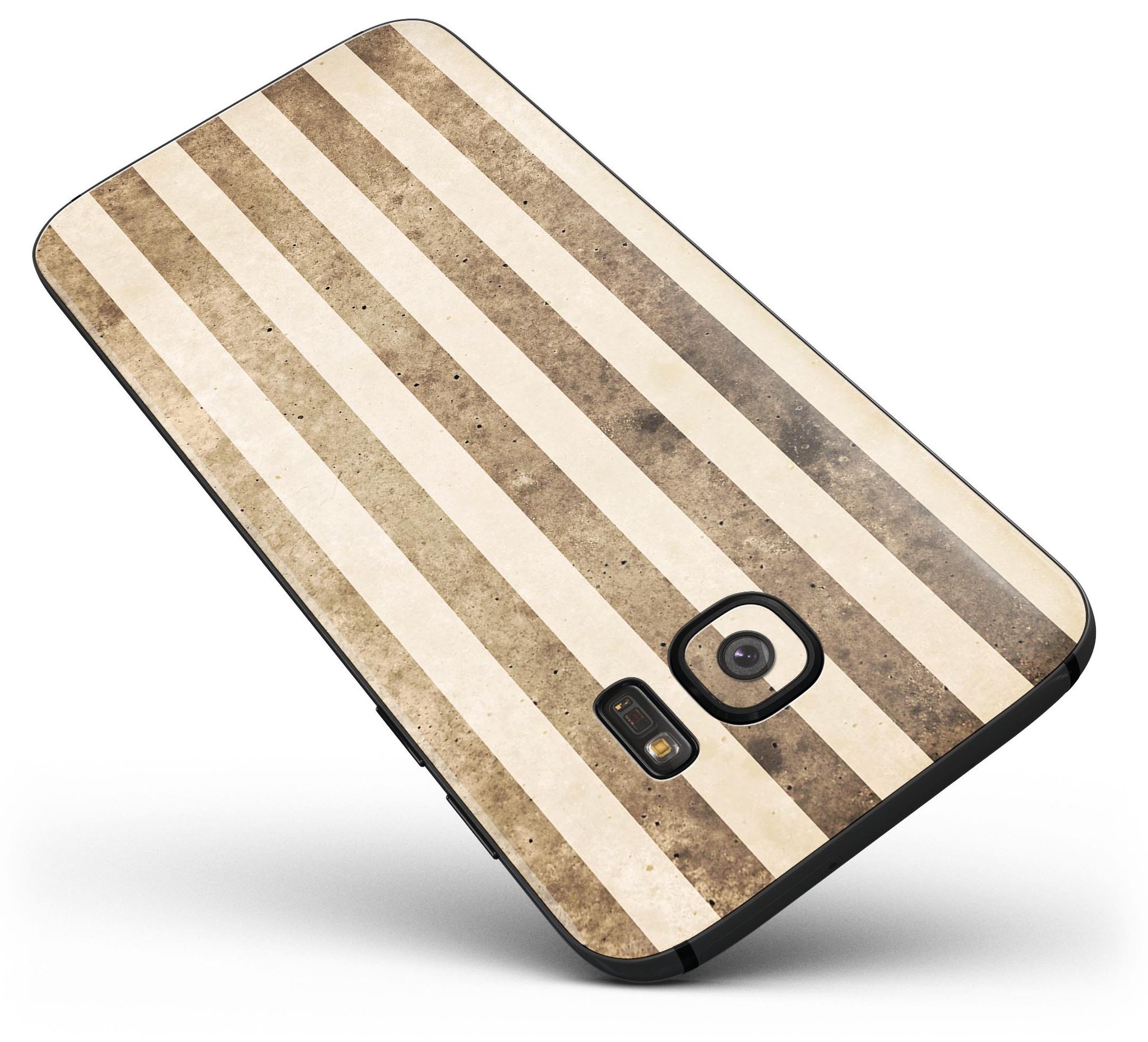 Aged Brown and Grunge Vertical Stripes skin kit for Samsung Galaxy S7 and S7 Edge, showcasing a stylish design with full-body coverage.