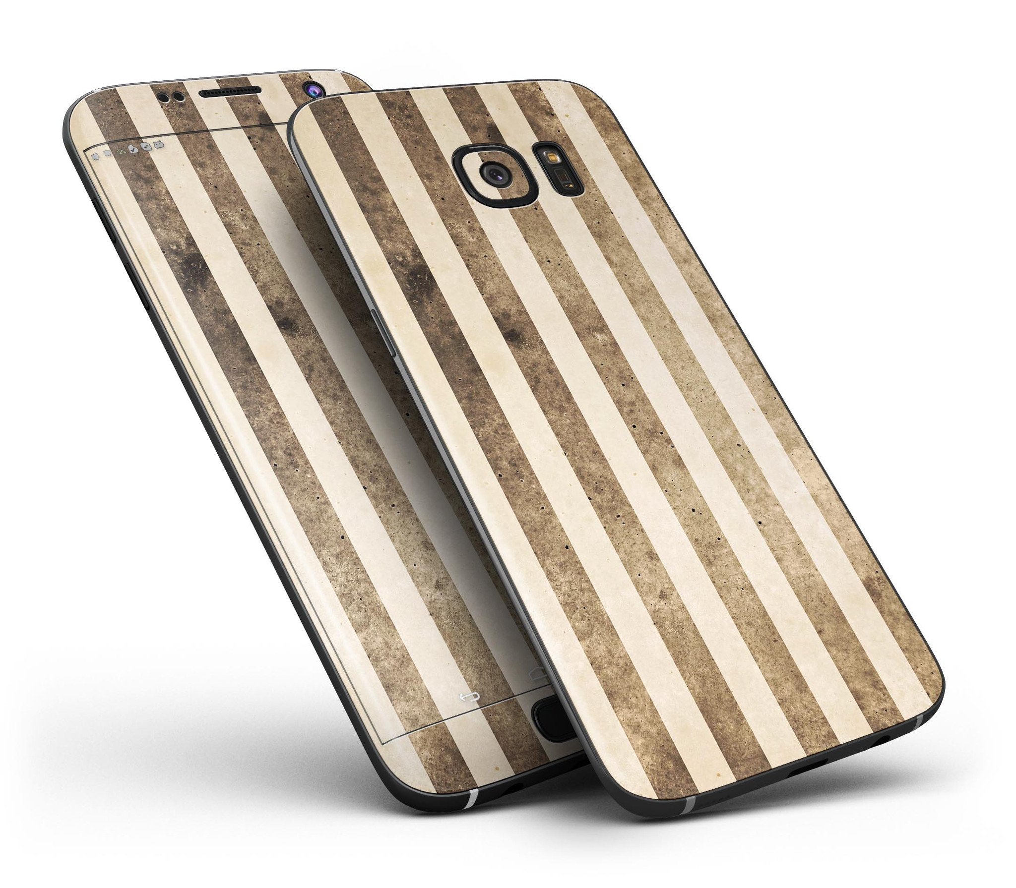 Aged Brown and Grunge Vertical Stripes skin kit for Samsung Galaxy S7 and S7 Edge, showcasing a stylish design with full-body coverage.