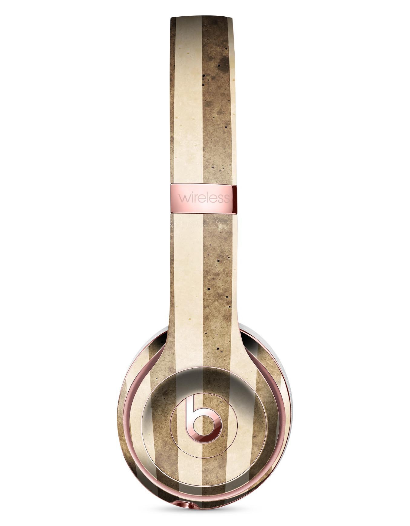 Aged Brown and Grunge Vertical Stripes Skin Kit for Beats by Dre Solo 3 Wireless Headphones, showcasing a stylish design and premium vinyl material.