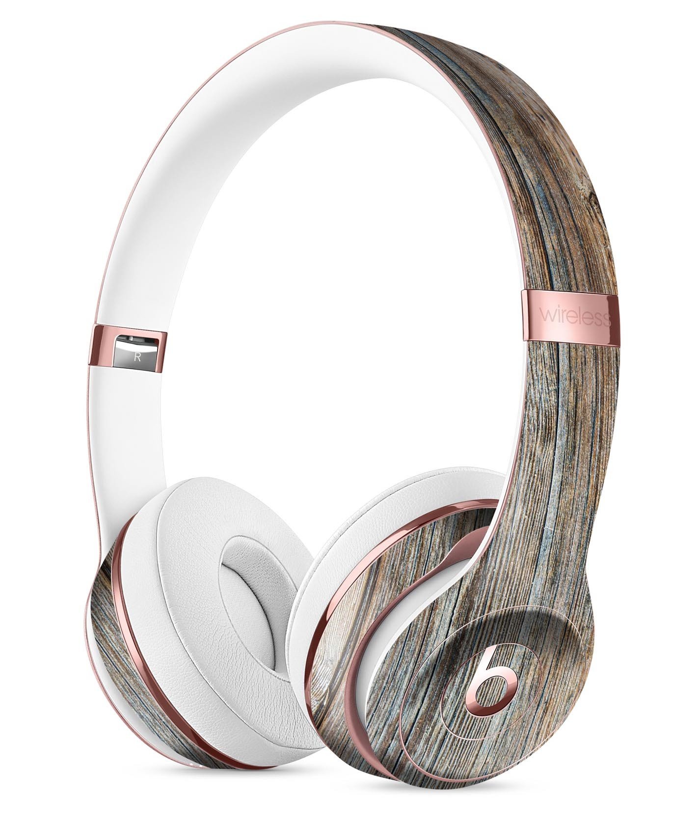 Aged Horizontal Wood Planks Skin Kit for Beats by Dre Solo 3 Wireless Headphones, showcasing a stylish wood design.