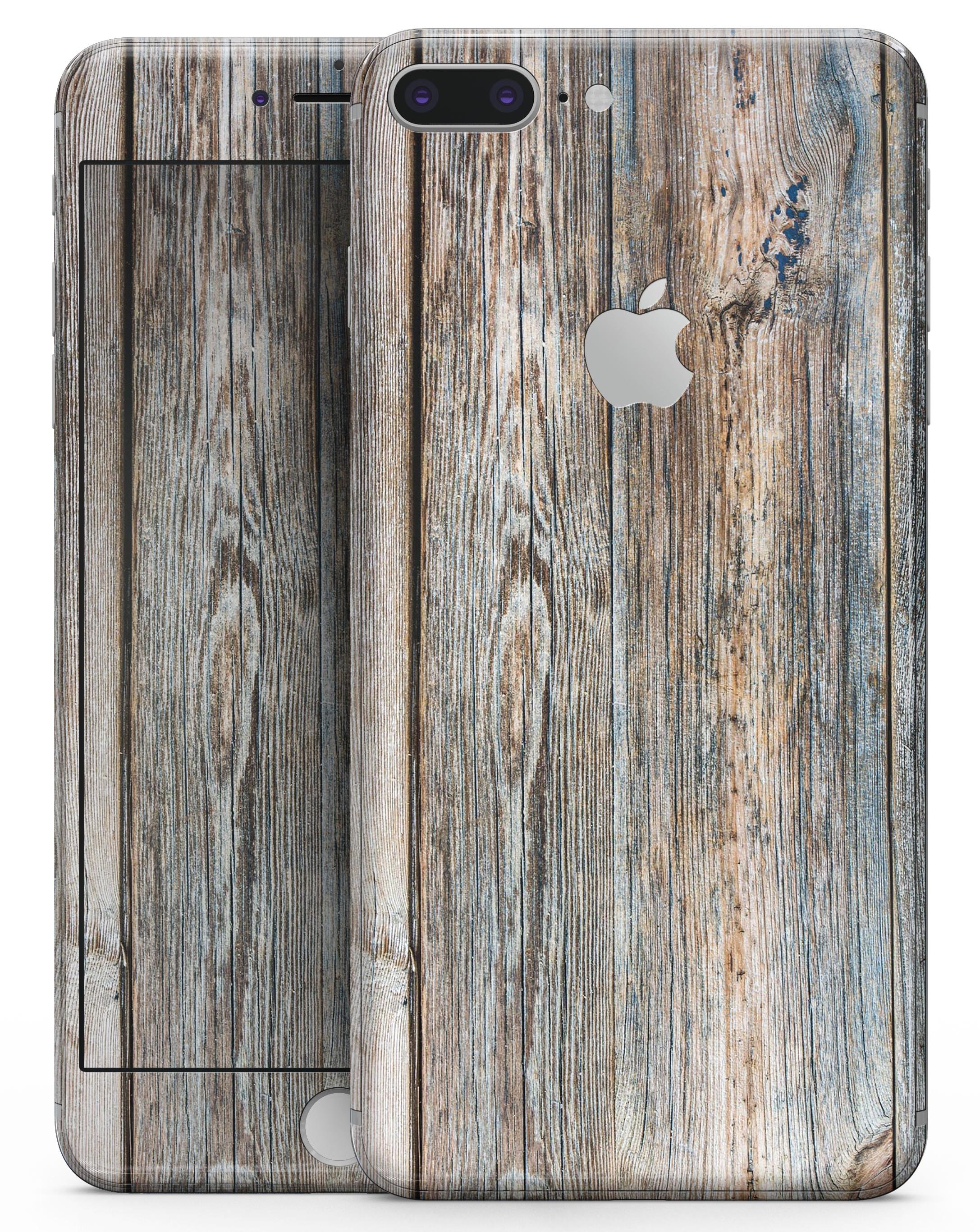 Aged Horizontal Wood Planks skin for iPhone 8 and 8 Plus, showcasing a stylish wood design on a sleek device.