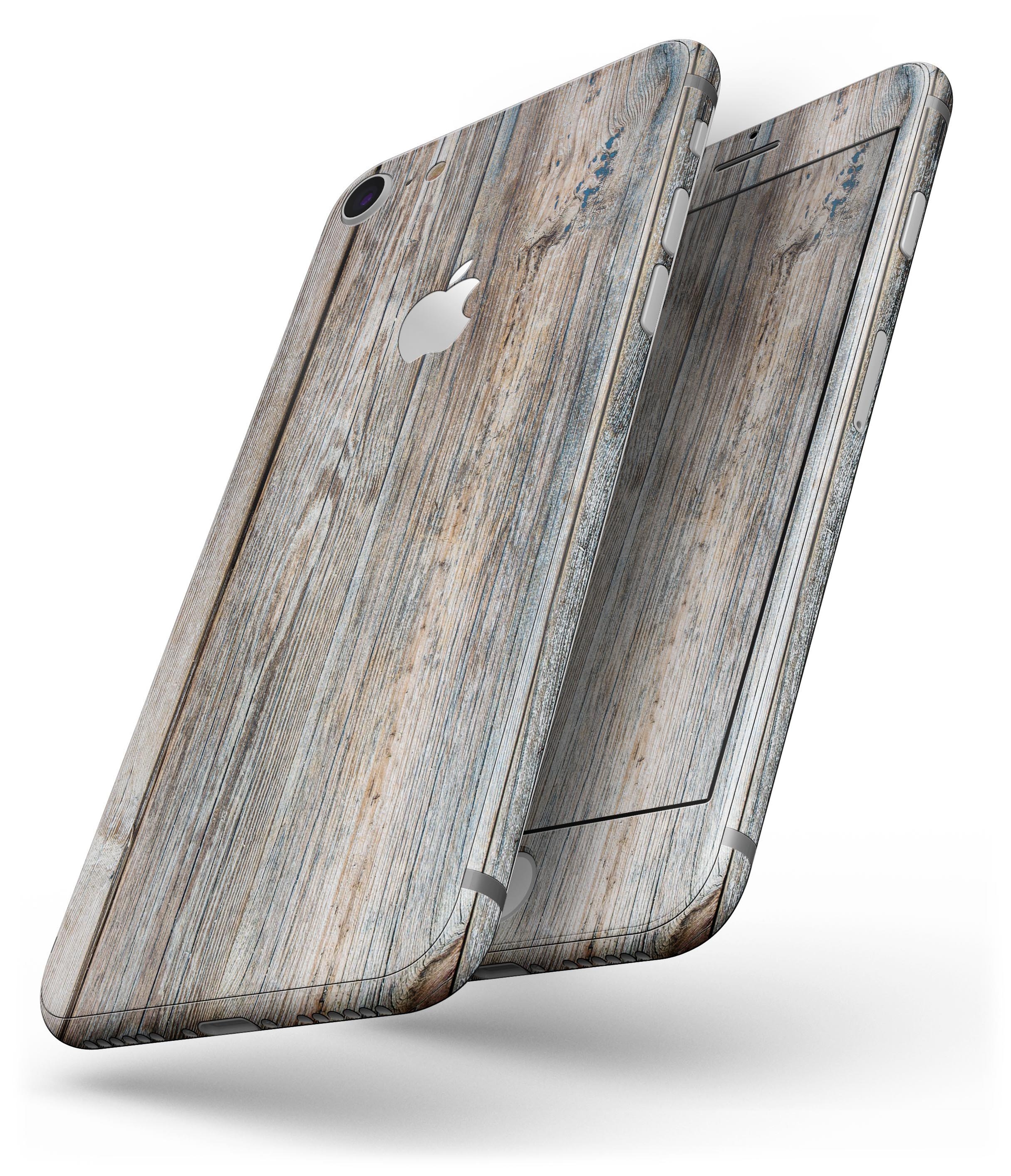 Aged Horizontal Wood Planks skin for iPhone 8 and 8 Plus, showcasing a stylish wood design on a sleek device.