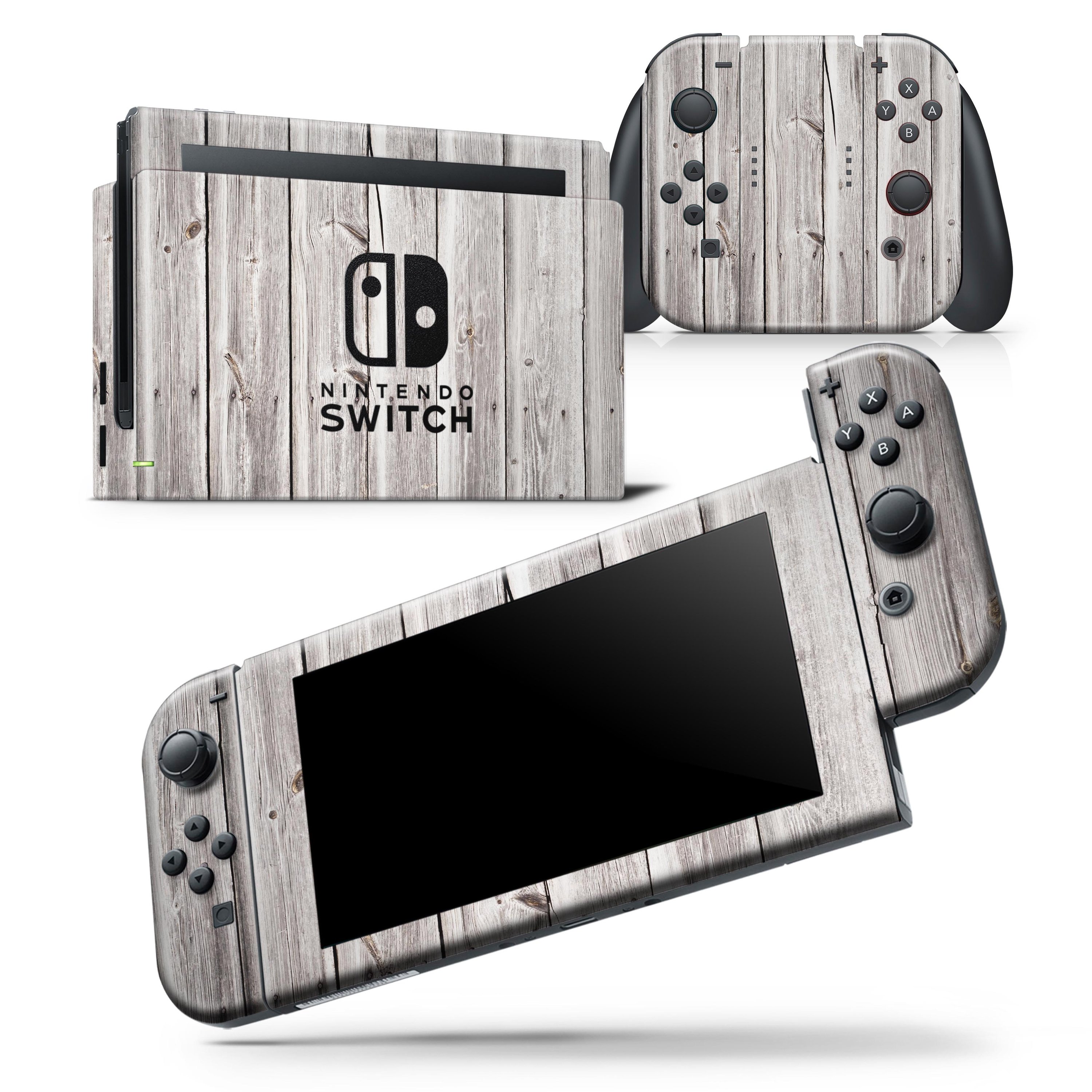 Aged White Wood Planks skin wrap decal for Nintendo Switch Lite, showcasing a rustic wood design that fits snugly on the console and controllers.