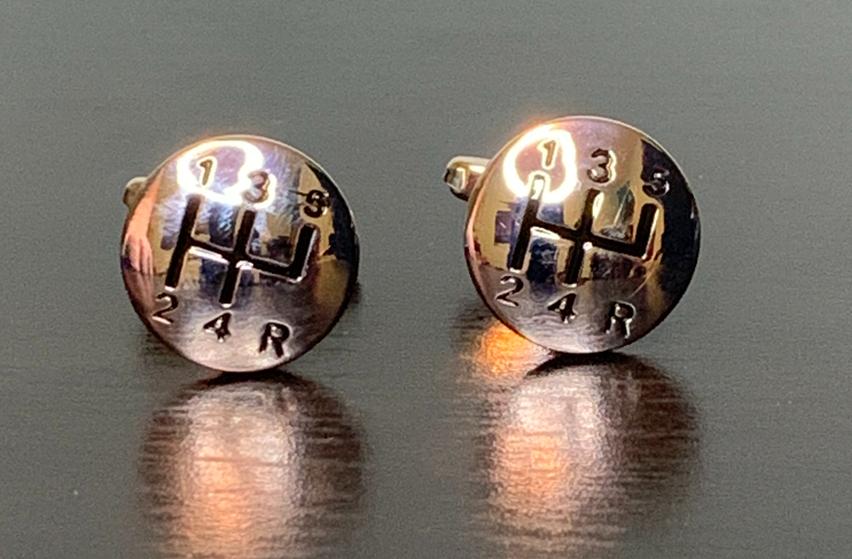 All Geared Up Cufflinks featuring a unique gear shift design, perfect for car enthusiasts.