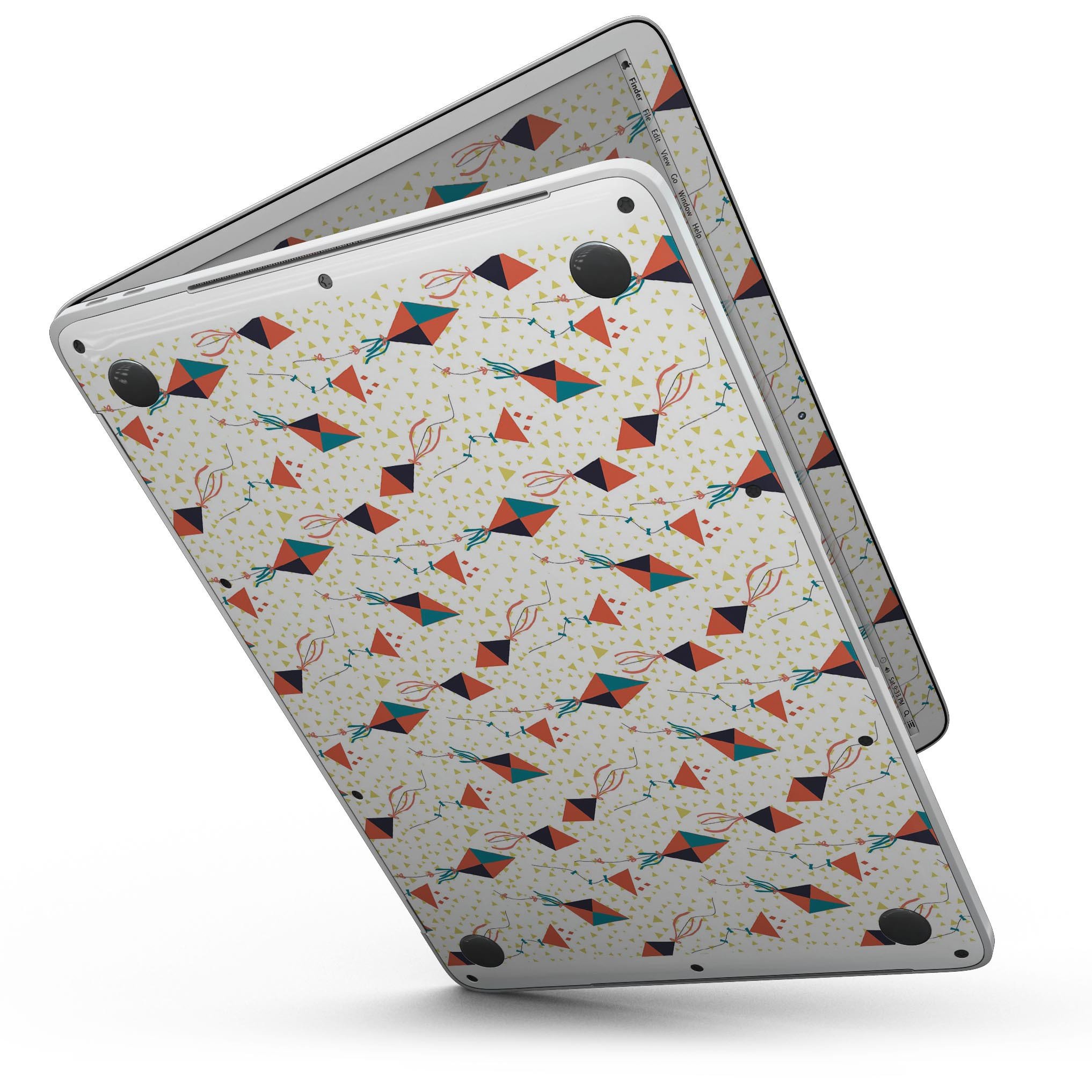 All Over Flying Kites Pattern skin for MacBook Pro with Touch Bar, showcasing vibrant kite designs on a sleek vinyl surface.