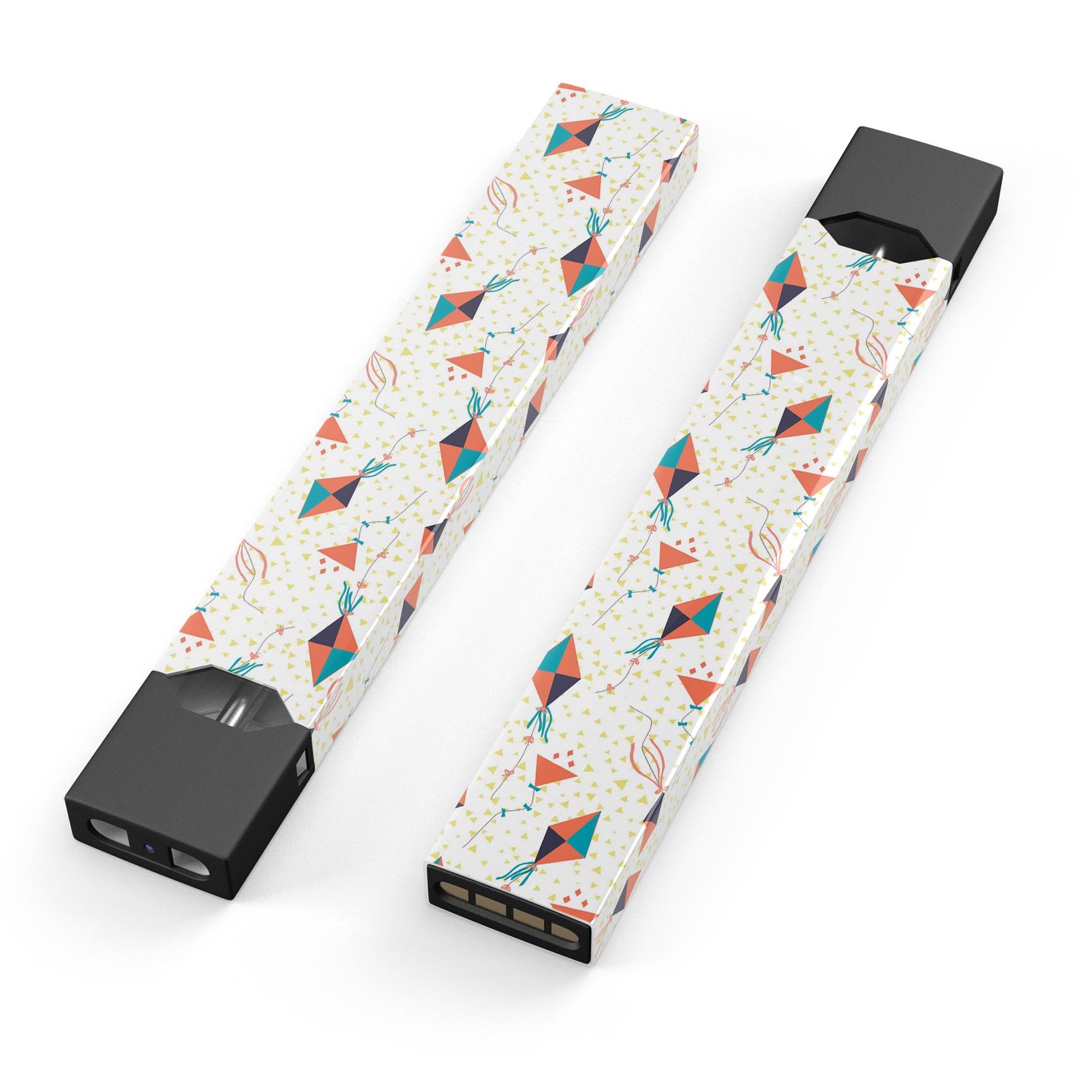 All Over Flying Kites Pattern skin wrap for JUUL vaping device, showcasing vibrant colors and design.