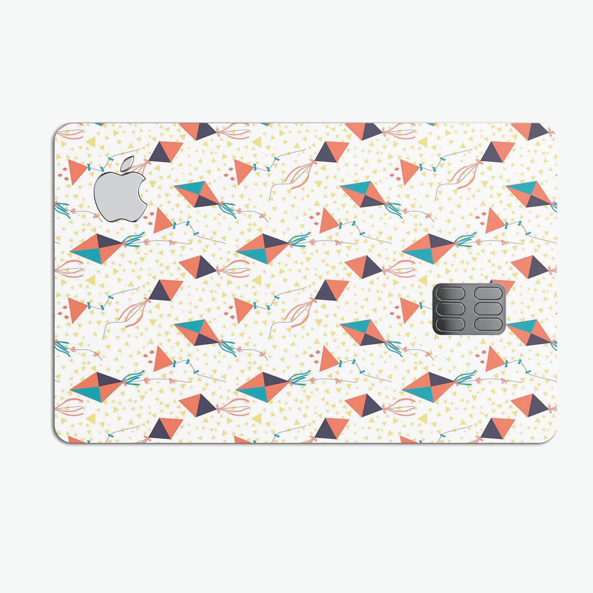 All Over Flying Kites Pattern decal skin for Apple Card, showcasing vibrant colors and a protective design.