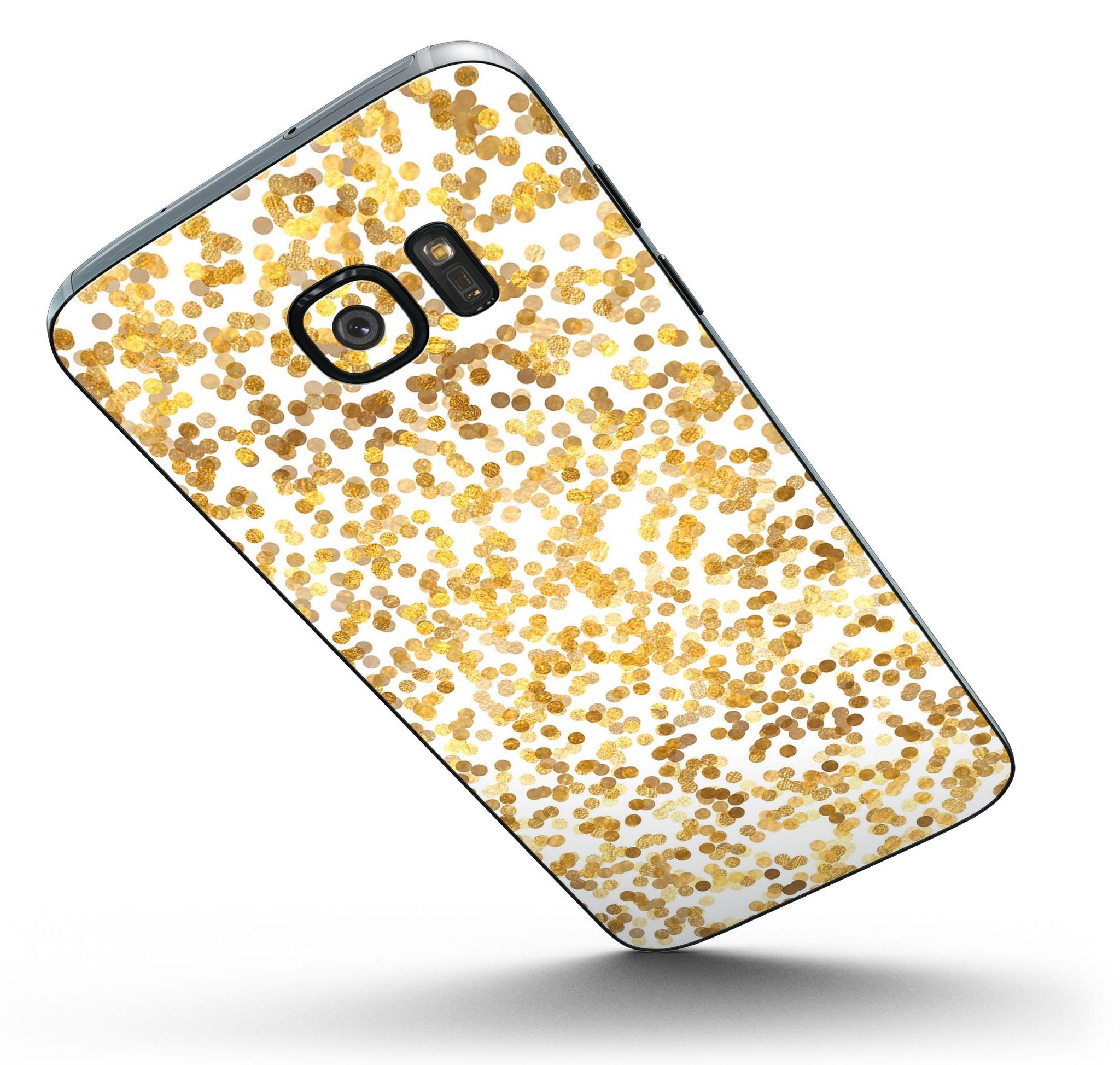 Samsung Galaxy S7/S7 Edge with All Over Scattered Golden Micro Dots skin, showcasing a stylish and elegant design.