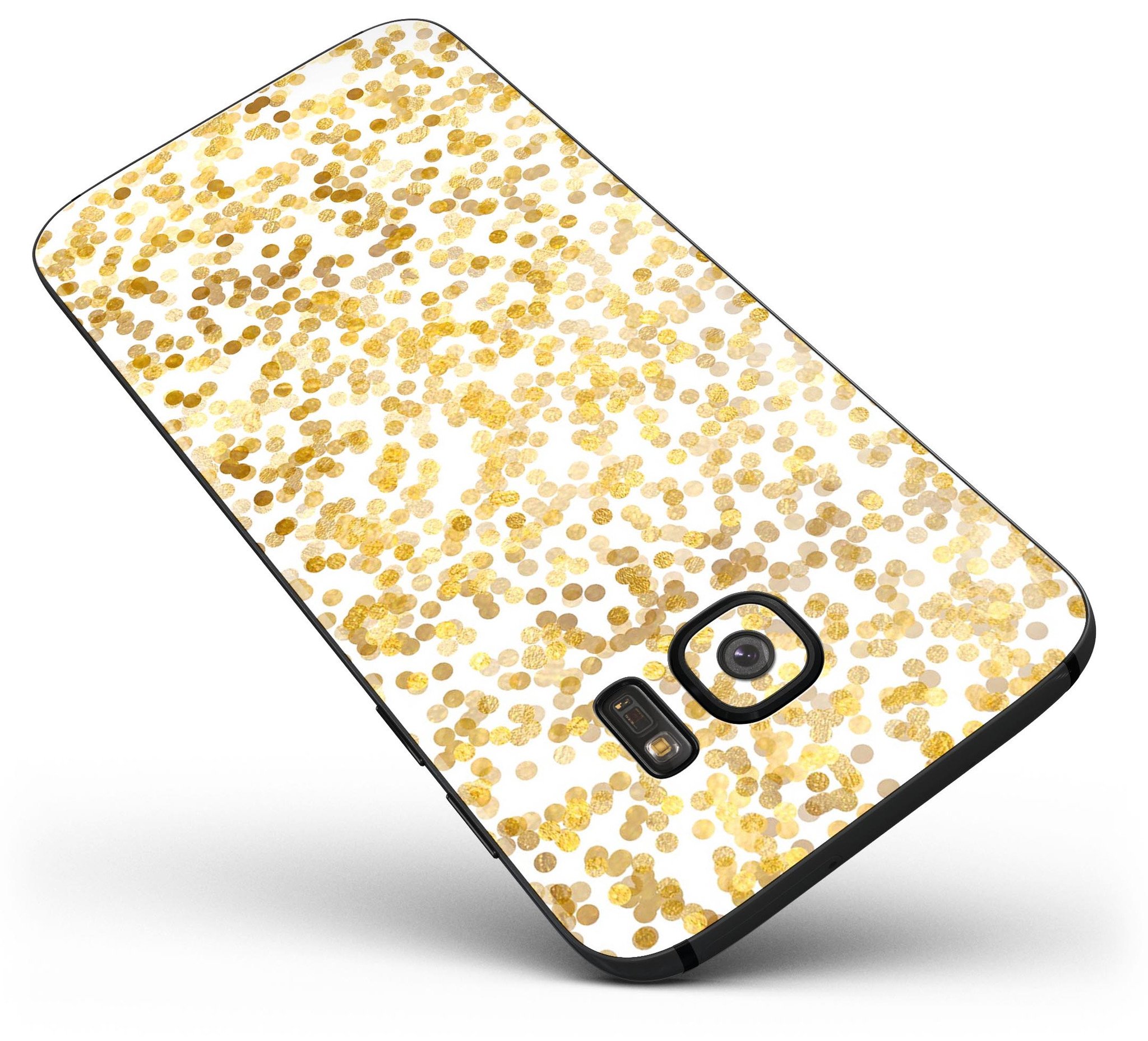 Samsung Galaxy S7/S7 Edge with All Over Scattered Golden Micro Dots skin, showcasing a stylish and elegant design.