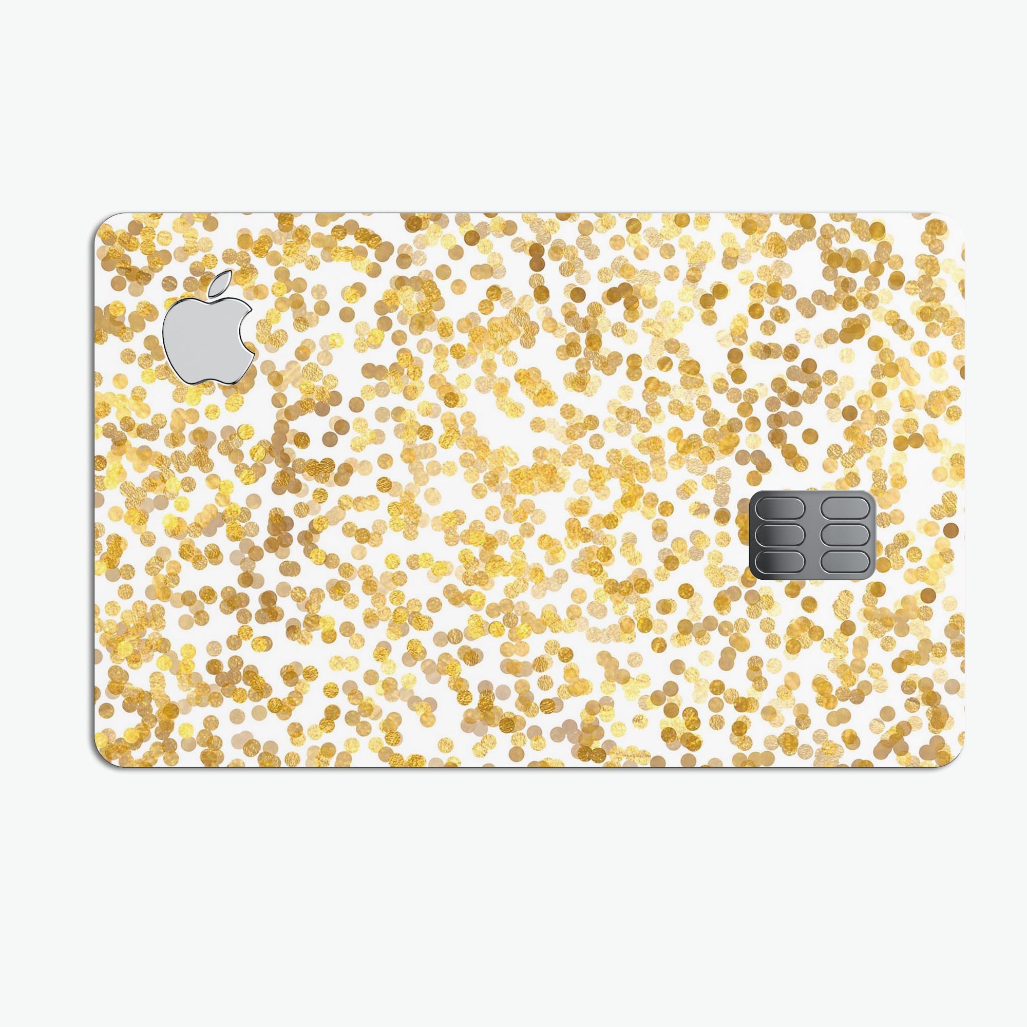 Premium protective decal for Apple Card featuring scattered golden micro dots, showcasing elegance and durability.