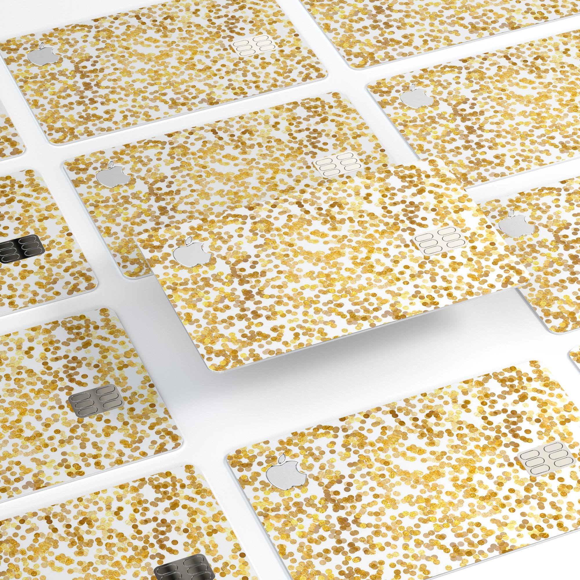 Premium protective decal for Apple Card featuring scattered golden micro dots, showcasing elegance and durability.