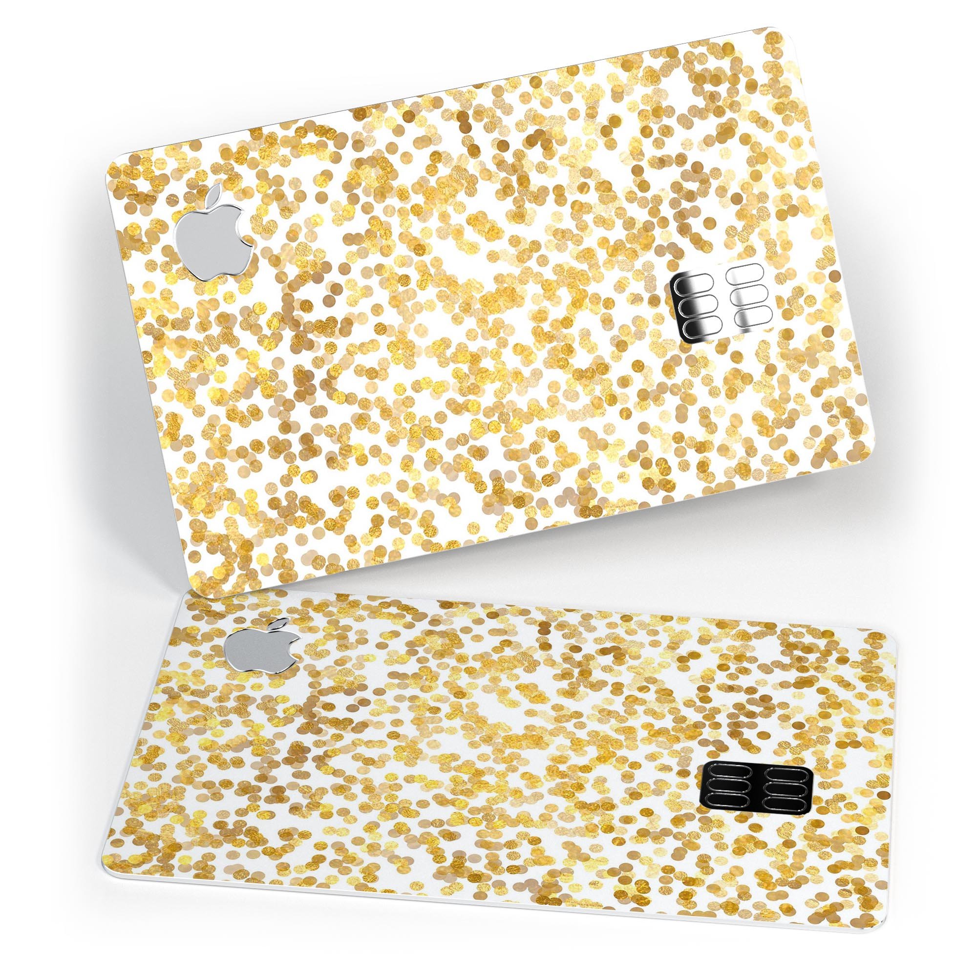 Premium protective decal for Apple Card featuring scattered golden micro dots, showcasing elegance and durability.