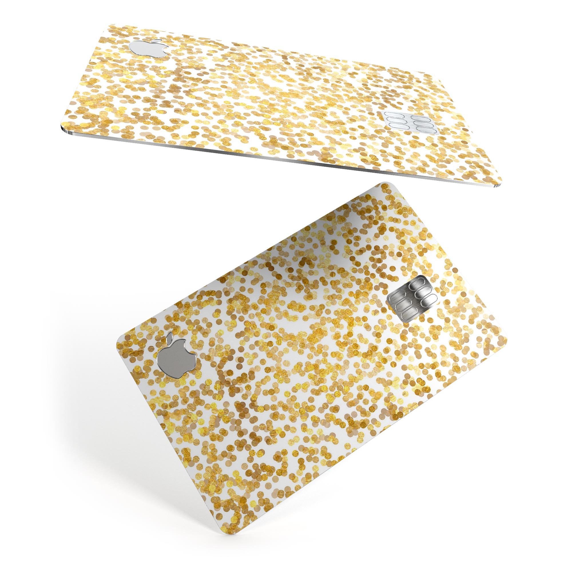 Premium protective decal for Apple Card featuring scattered golden micro dots, showcasing elegance and durability.