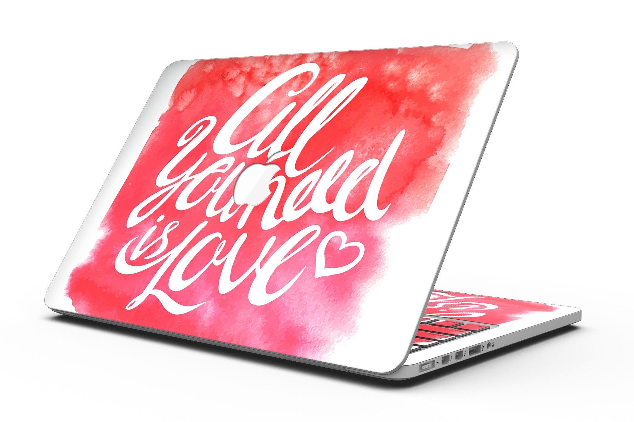 Stylish 'All You Need is Love' skin for MacBook Pro with Retina Display, showcasing vibrant design and premium vinyl material.