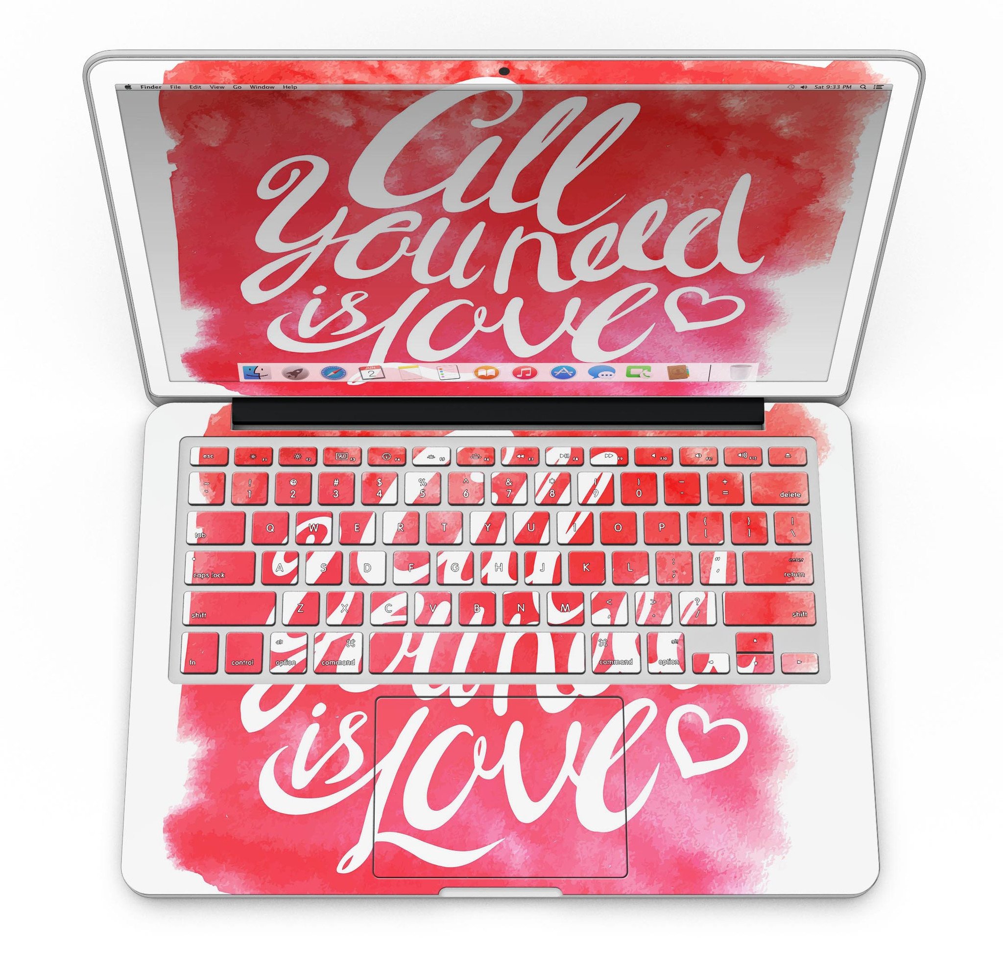 Stylish 'All You Need is Love' skin for MacBook Pro with Retina Display, showcasing vibrant design and premium vinyl material.