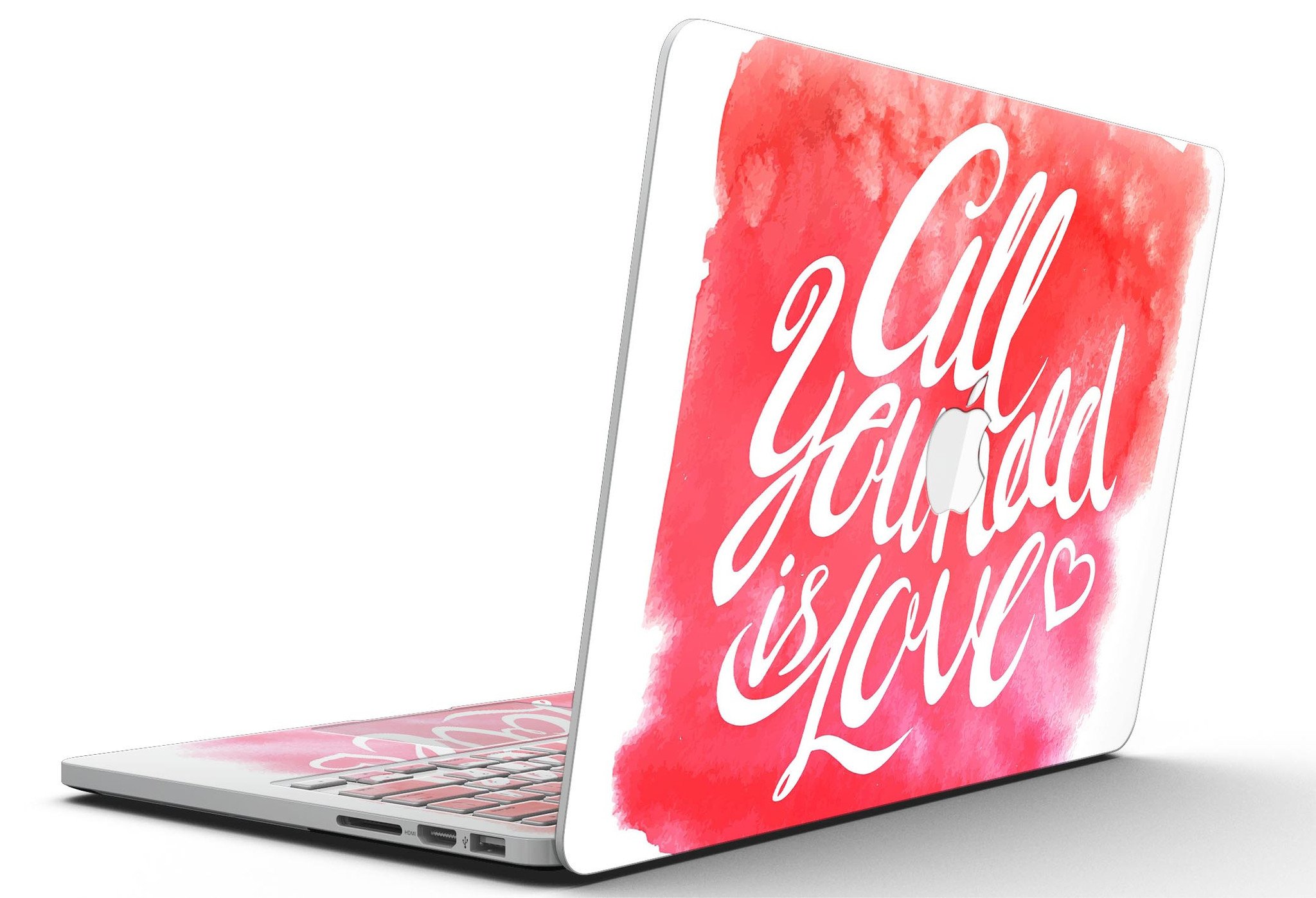 Stylish 'All You Need is Love' skin for MacBook Pro with Retina Display, showcasing vibrant design and premium vinyl material.
