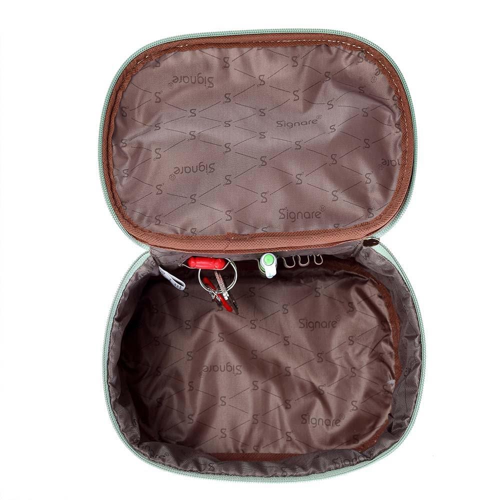 Alice in Wonderland Toiletry Bag featuring whimsical characters and eco-friendly materials, perfect for cosmetics and travel.